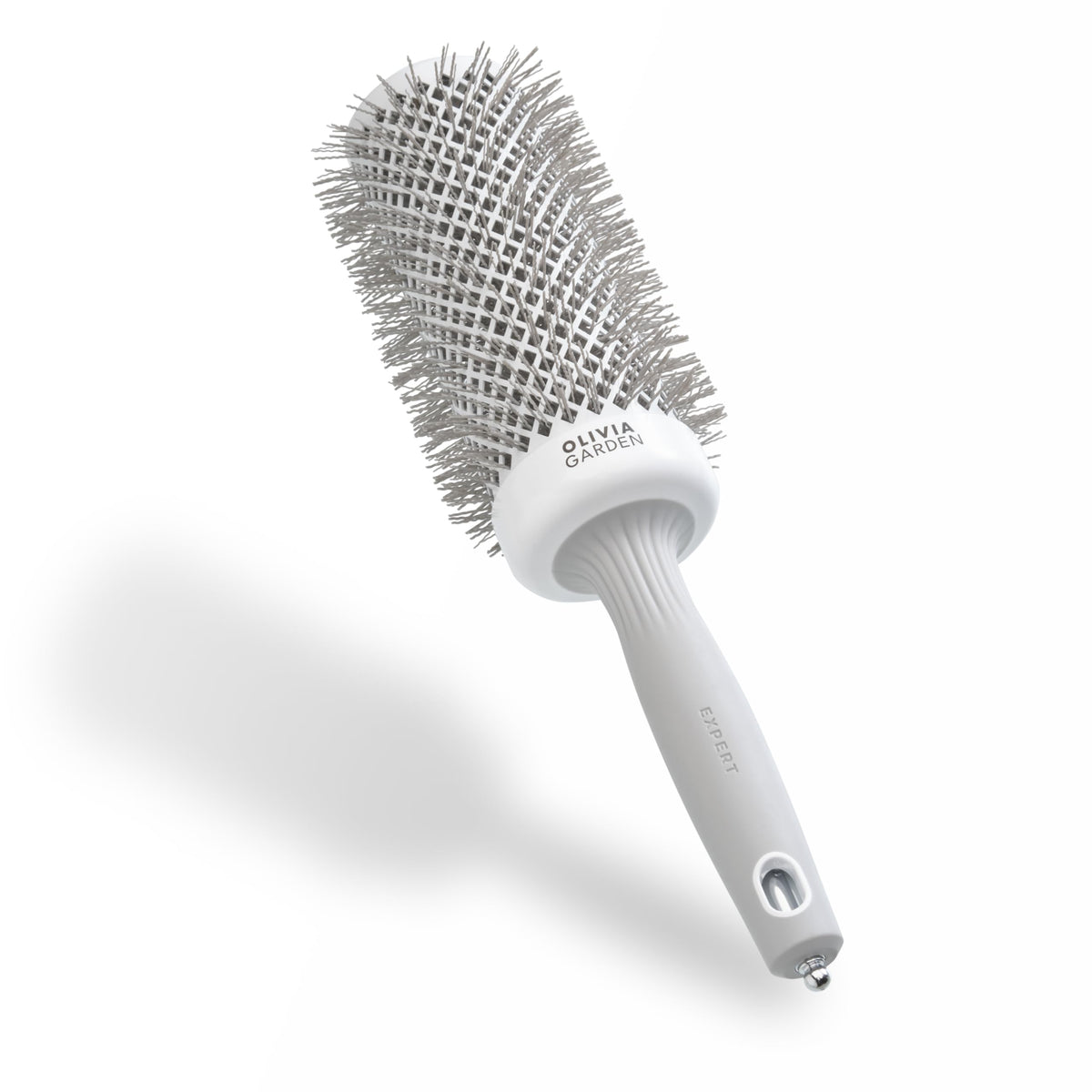 Olivia Garden Expert Blowout Speed ? White & Grey - 55 - Ceramic Coated Round Brush with Extra Long Barrel for 25% Faster Blowouts