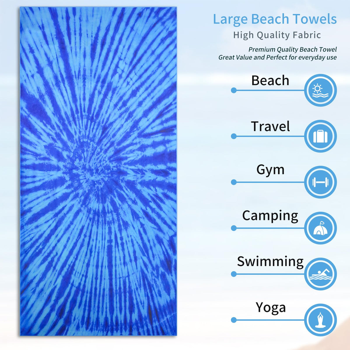 Vorvowry Microfibre Beach Towels for Adults Women Men Extra Large Lightweight Quick Dry Sand Free Travel Towel Double Sided Printing for Swim Sports