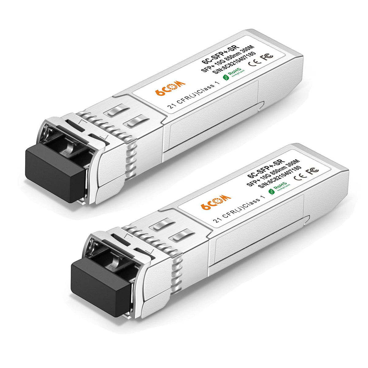 6COMGIGA ?2 Pack? 10GBase-SR SFP+ Transceiver, 10G 850nm LC Multi Mode Module, up to 300M Compatible with Cisco SFP-10G-SR, Meraki, Ubiquiti