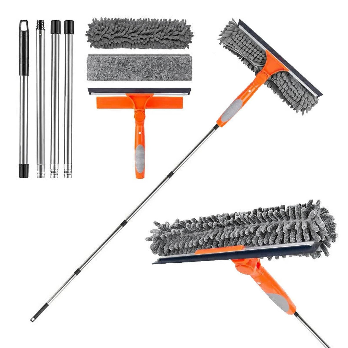 Window Cleaning Equipment - 175 cm Telescopic Window Cleaner Kit for Home, Car Windshield, Shower Door, 2-in-1 Window Cleaner Tool with Squeegee
