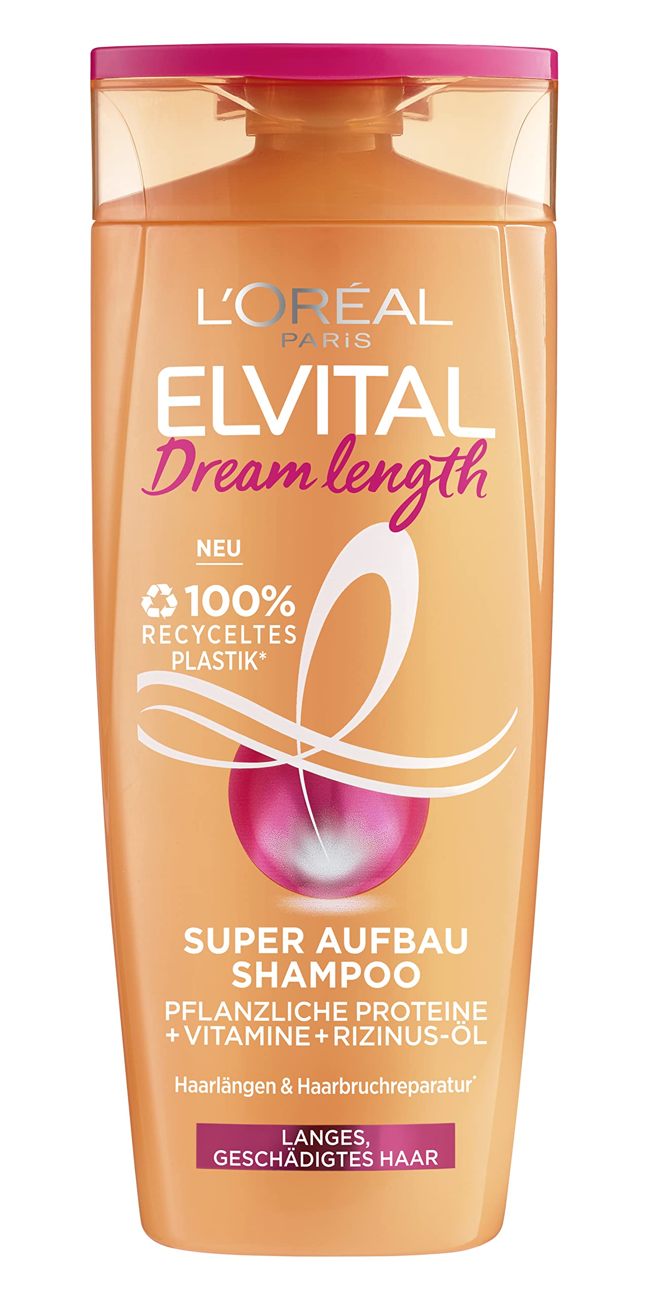 L'Or?al Paris Elvital Anti-Split Ends Shampoo for Dreamingly Long Hair, with Castor Oil, Vitamins and Vegetable Proteins, Dream Length Super Building