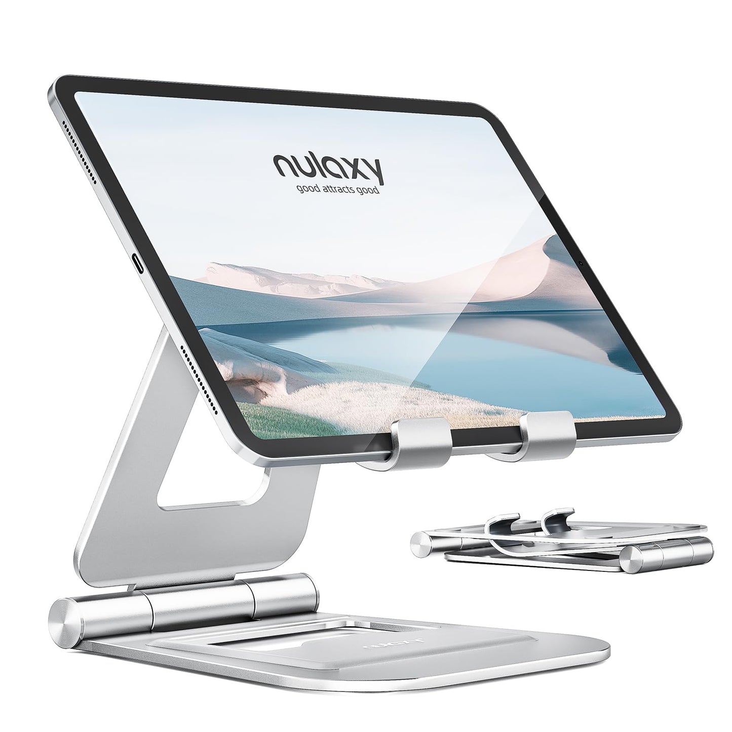 Nulaxy Dual Foldable Tablet Stand, Fully Adjustable Desktop iPad Holder Accessories for Office Compatible with iPad Pro Air mini 2 3 4, Samsung Tab,