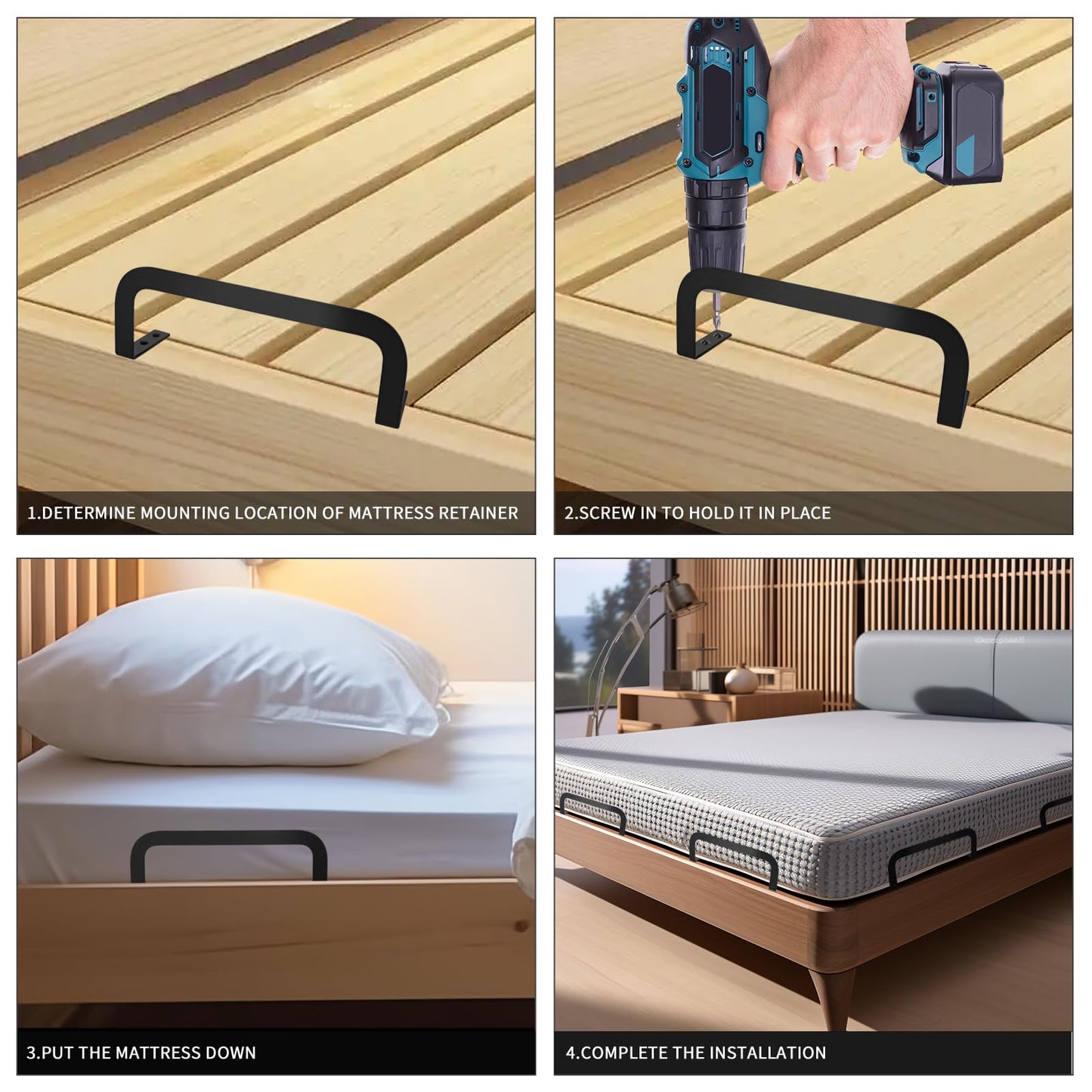 Zhuatek 3 Pcs Mattress Retainer Bar, Metal Mattress Slide Stopper for Adjustable Beds, Mattress Holder in Place to Keep Mattress from Sliding