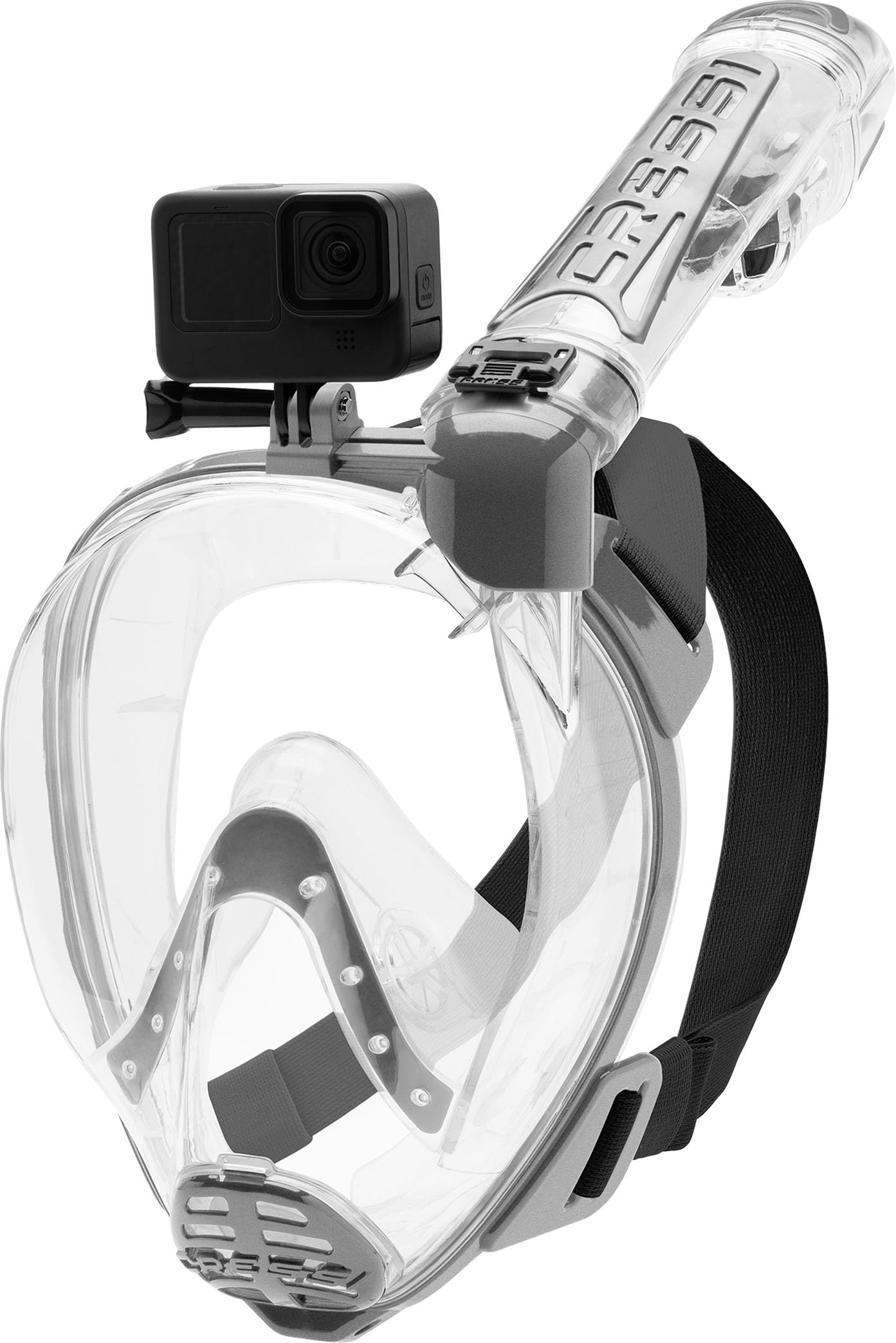 Cressi Duke Full Face Snorkel Dry Mask - Available in Standard Version or with Action Cam Holder, Adult Unisex, Clear/Silver, M/L