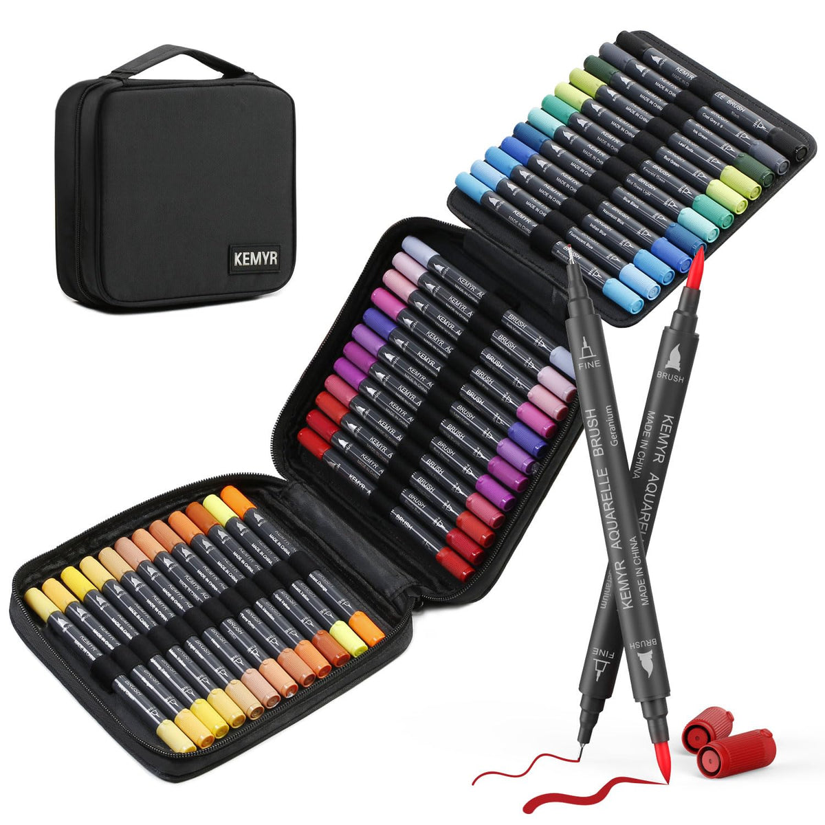 KEMYR 36 Colour Dual Tip Fine & Brush Colouring Pens,Markers for Adult Colouring Books,Water-Based No Bleeding Colouring Pens for Adults