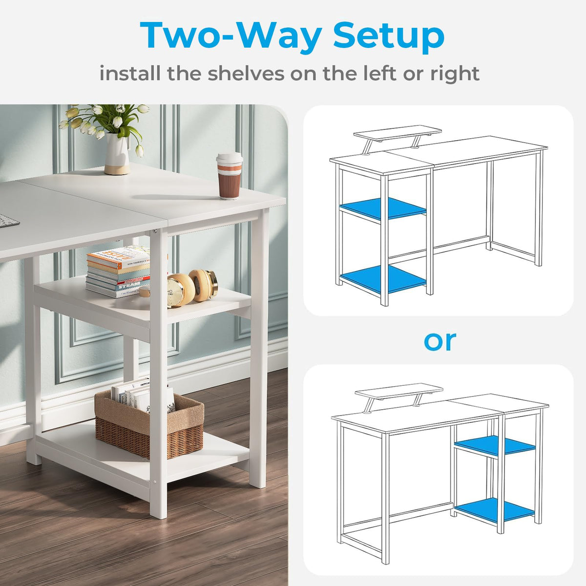 GreenForest Office Desk 120cm with Monitor Stand, Full White