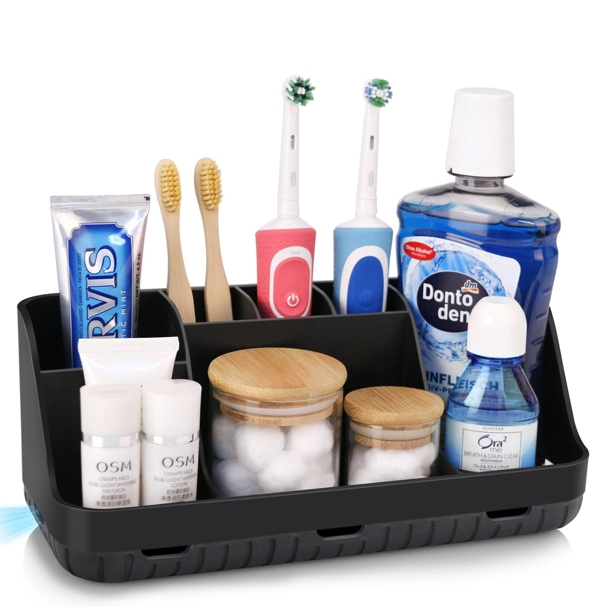 PARKMANI Toothbrush Holder for Bathroom Organizer Storage, Electric Toothbrush and Toothpaste Holders, 7 Slots Bathroom Organiser Countertop, Bathroom