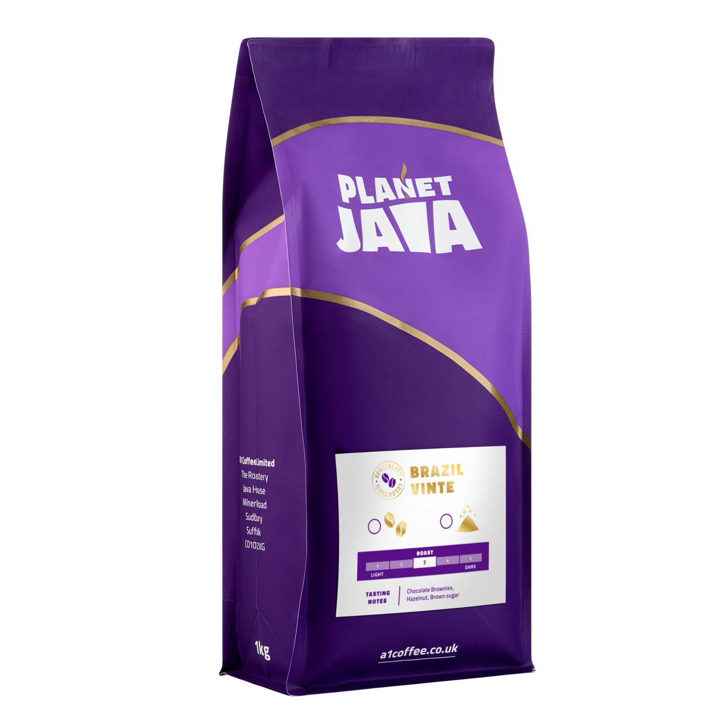 Planet Java Brazil Vinte 100% Arabica Full Medium Roast Coffee Beans (1 x 1kg Bag) - Hand Roasted Premium Coffee