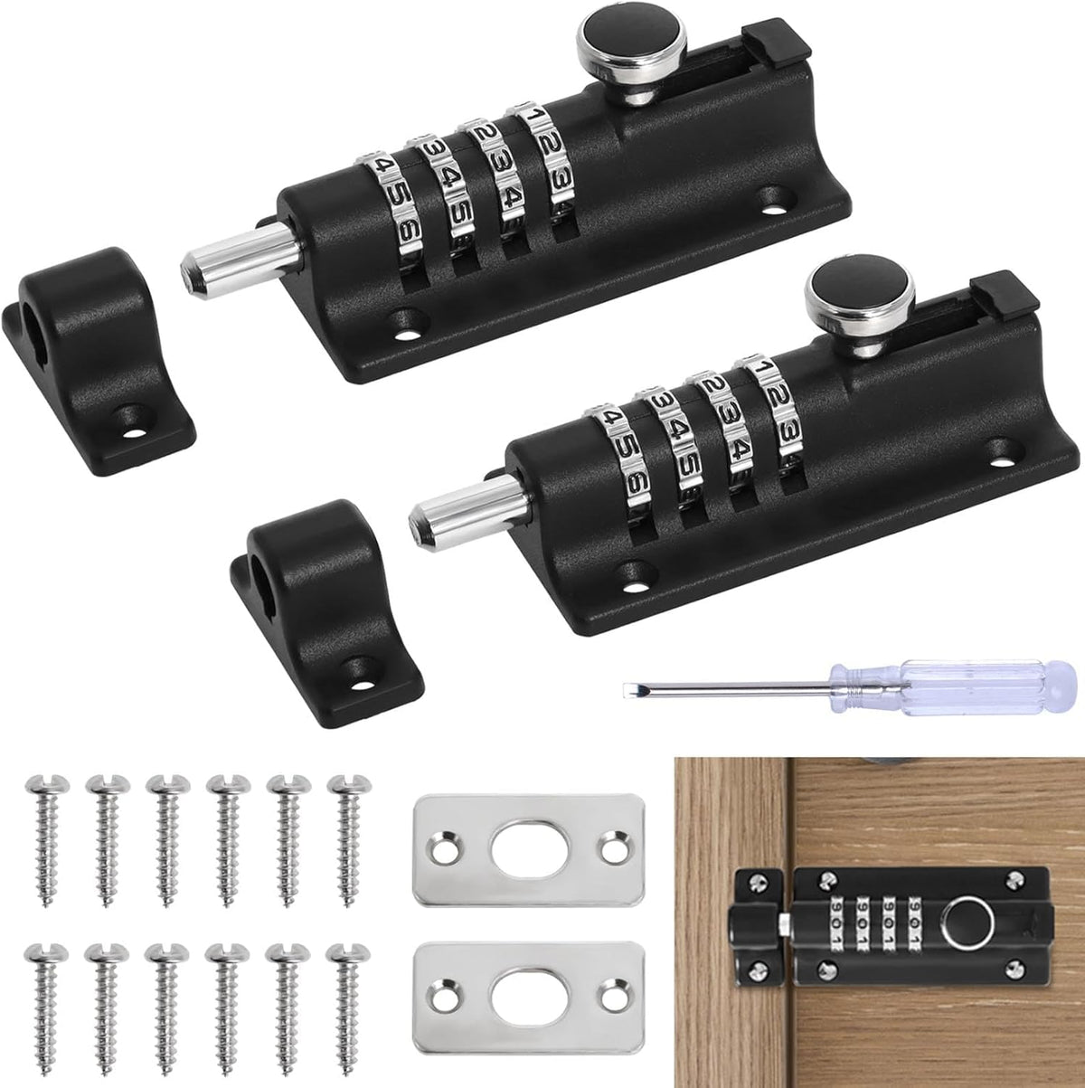 Combination Locking Bolt, 120mm Burglar Proof & Weatherproof Slide Latch Lock, 4 Digit Thicken Solid Zinc Alloy Gate Lock with Anti-Tamper Screws for