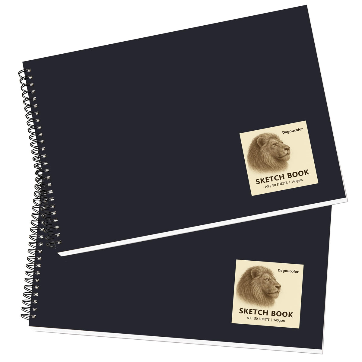 DagouColor Sketch Book, 2 Pack, 50 Sheets (100 Pages) Each, A3 Acid-Free Art Drawing Paper, 140GSM Spiral Sketch Pad for Beginning Artists Adults Kids