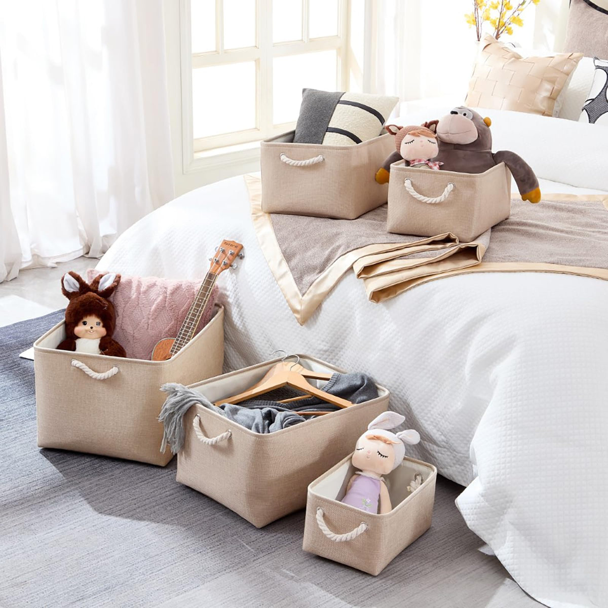 Mangata Fabric Storage Boxes, Storage Baskets for Shelves Light Khaki, S