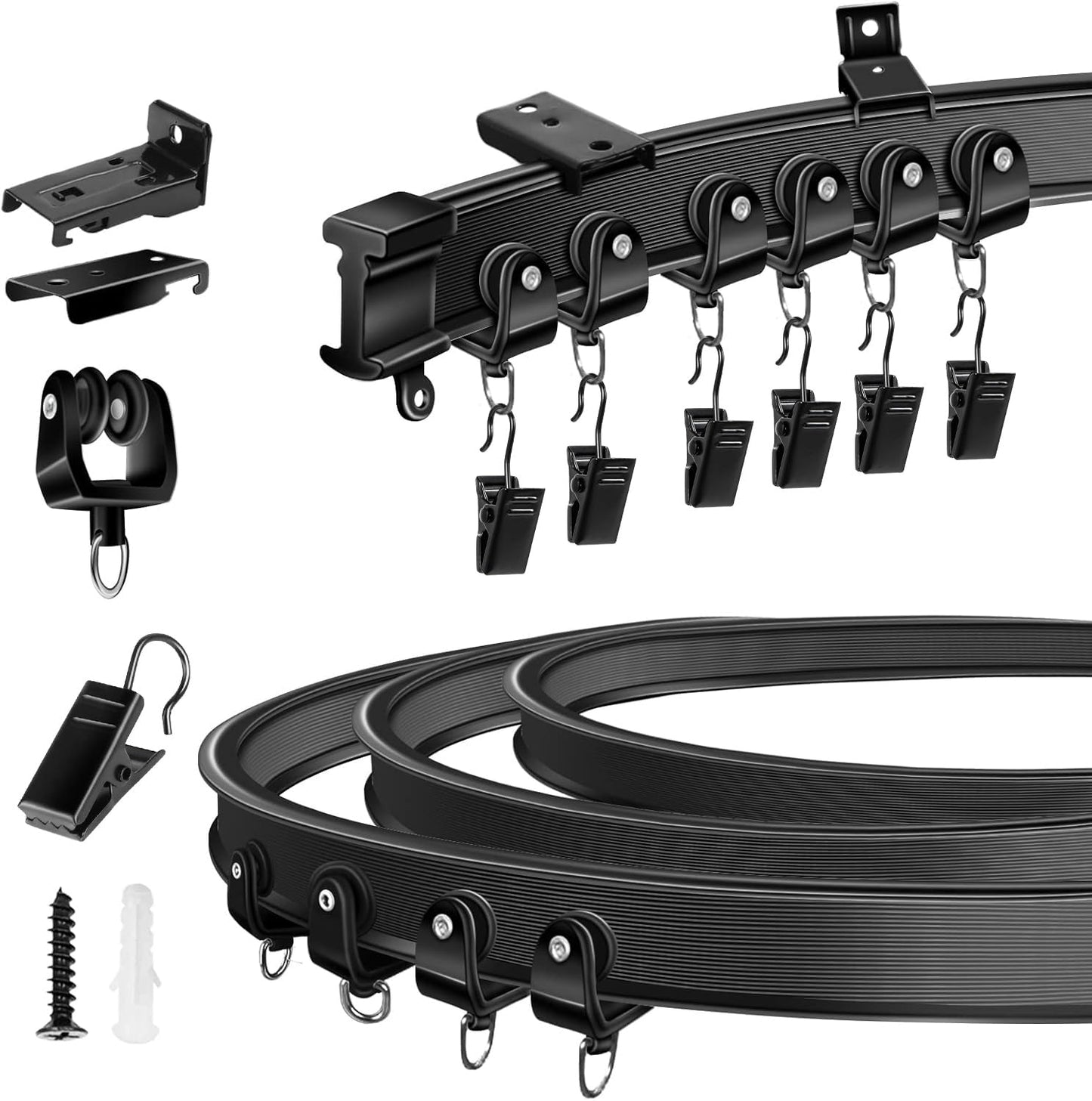 Bendable Curtain Track for Bay Window, Flexible Curtain Rail Wall Ceiling Mounted 3.65Meter/12Ft Heavy Duty Plastic Curtain Track System for Bed RV