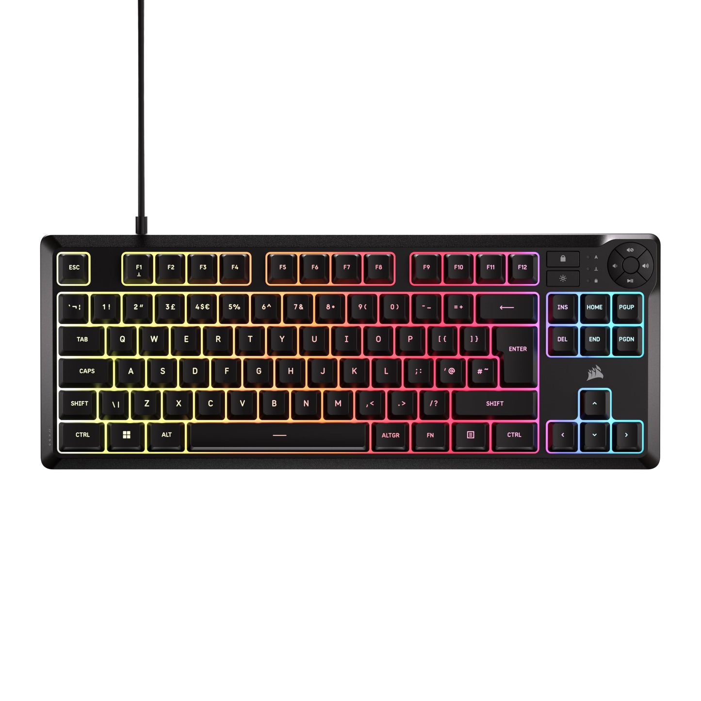 Corsair K55 CORE TKL RGB Gaming Keyboard ? Tenkeyless, 8-Zone RGB, Quiet Membrane Keys, Spill Resistant, Media Keys, 1000Hz Polling ? UK Layout ?