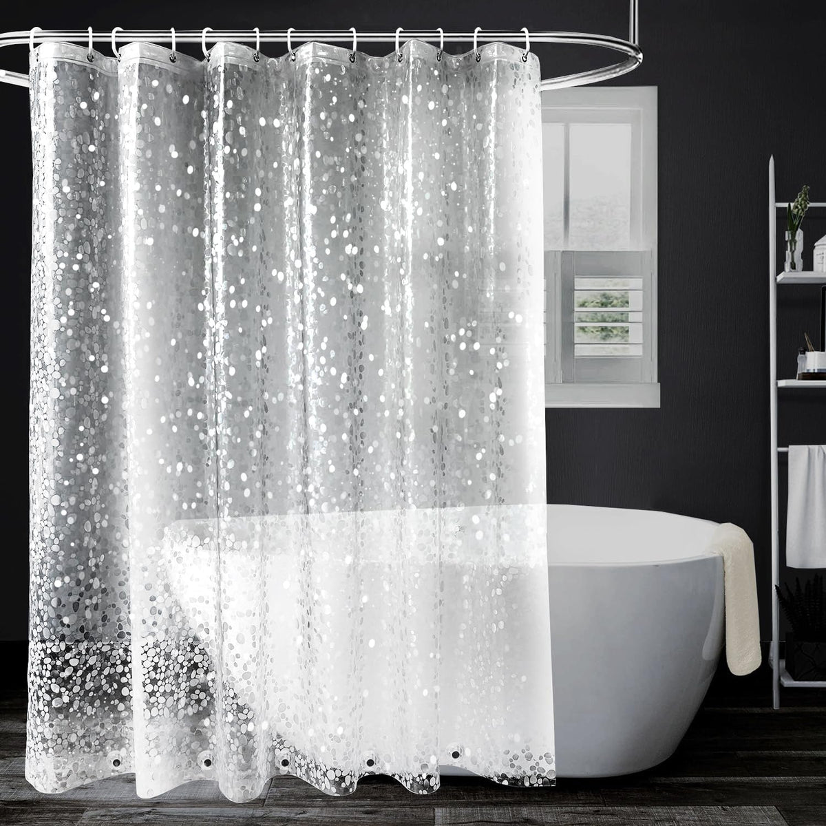 Shower Curtains Mould Proof Resistant -3D Effect Pebble Clear Shower Curtain with 3 Magnets, PEVA Waterproof Bathroom Curtains with 12 Hooks, 180 x