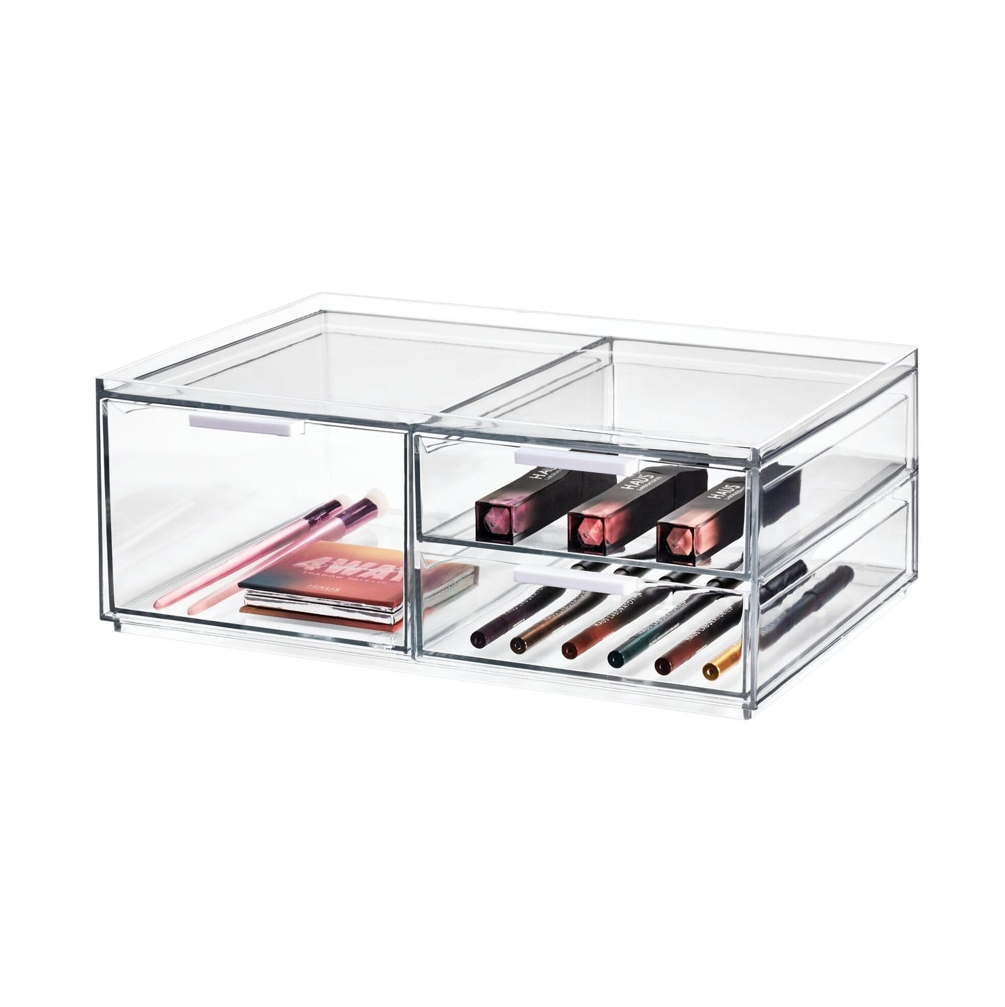 iDesign 3-Drawer Makeup Box from the Signature Series by Sarah Tanno, Wide PET Makeup Organiser Storage, Makeup Storage, Clear/Matte White