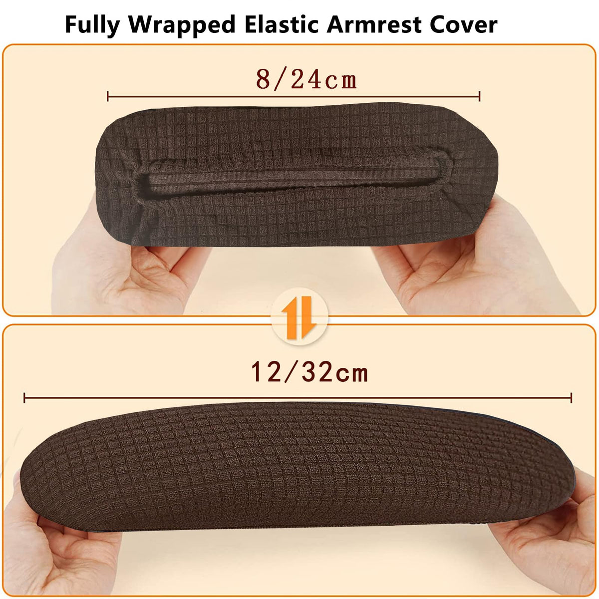 FYTXSZ Office Chair Armrest Covers - Stretchy Polyester Fabric, Washable Arm Chair Slipcovers, Fits Most Chair Arm, 1 Pair (Coffee)