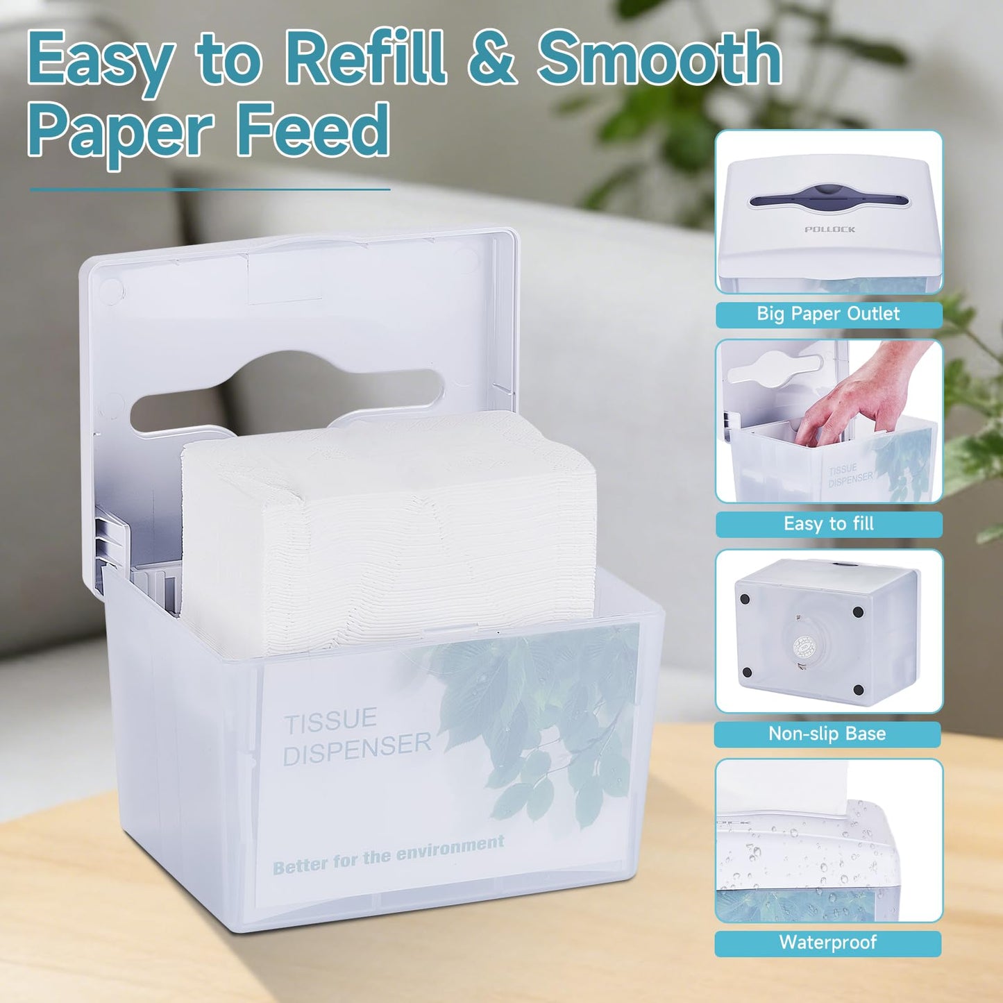 Pollock Countertop Napkin Dispenser, Multifold Paper Towel Dispenser White