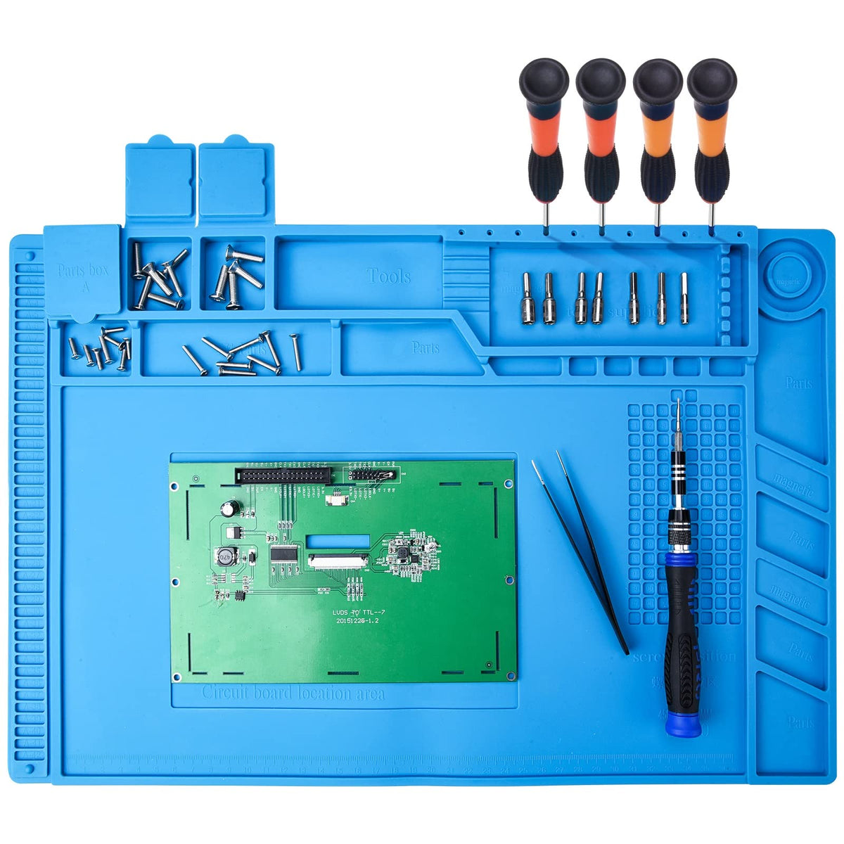Preciva Soldering Mat, 500? Heat Resistant Silicone Work Mats, Multi-Purpose Magnetic Electronics Repair Pad for Welding and Solder Station with Ruler