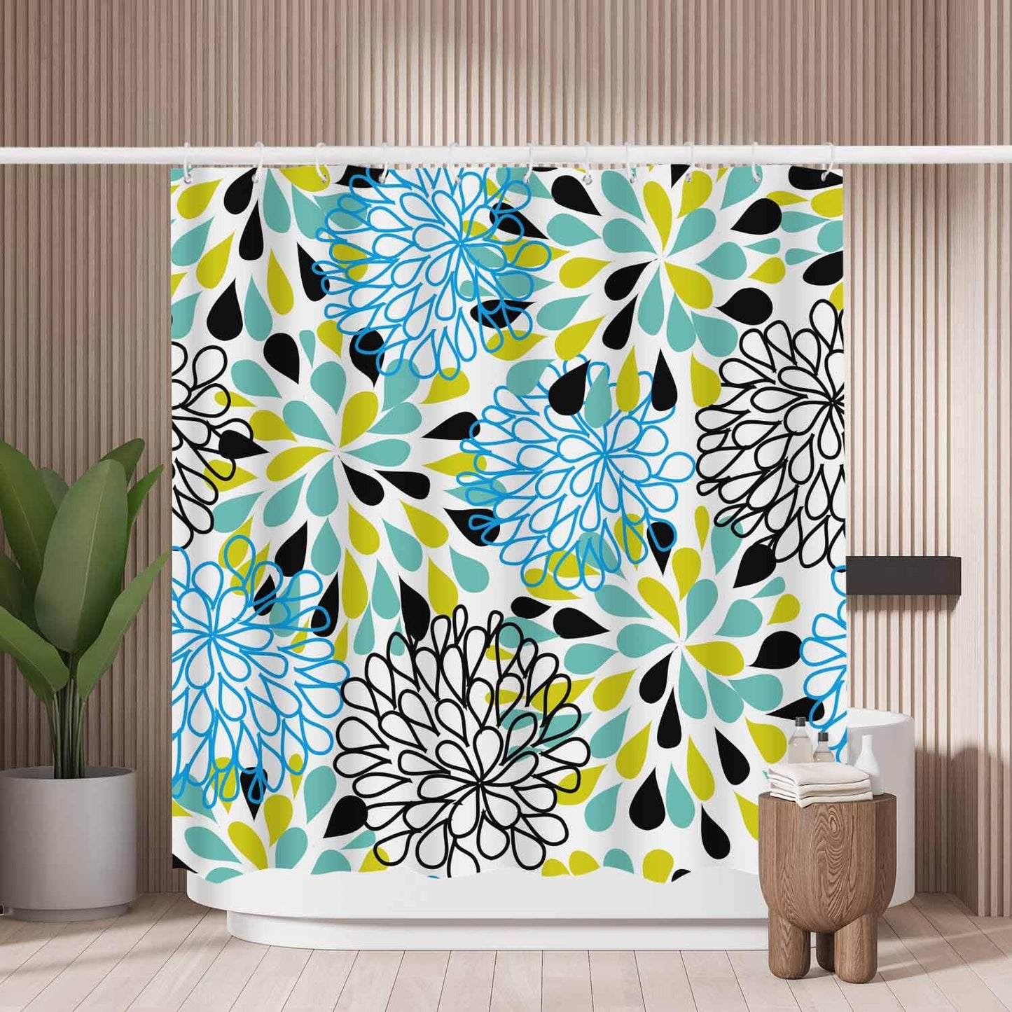 Woutay Shower Curtain Mould Proof Resistant Floral Seamless Pattern,Water Repellant Fabric,Polyester,with 12 Plastic Hooks
