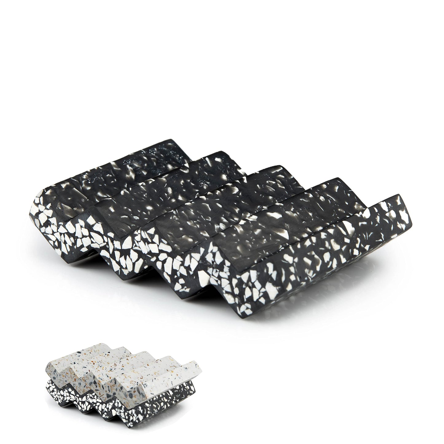 Tapeera Zig Zag Terrazzo Stone Soap Dish for Bathroom Sink - Concrete Soap Saver for Bar Soap Holder for Shower - Sponge Holder - Self Draining Soap