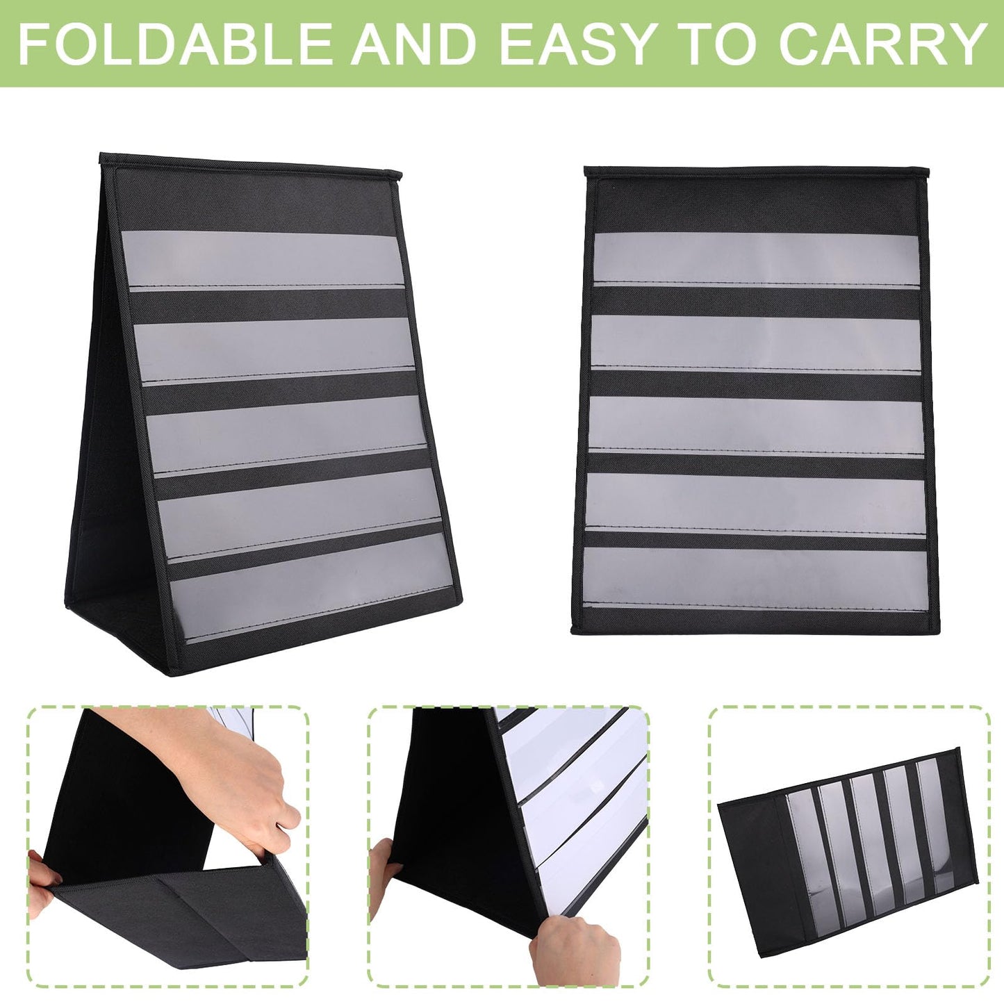 Fukaisu Portable Sticker Display Stand, Foldable Tabletop Pocket Chart with Clear Pockets Double-Sided 5-Tier Organizer Rack Holder for Stickers
