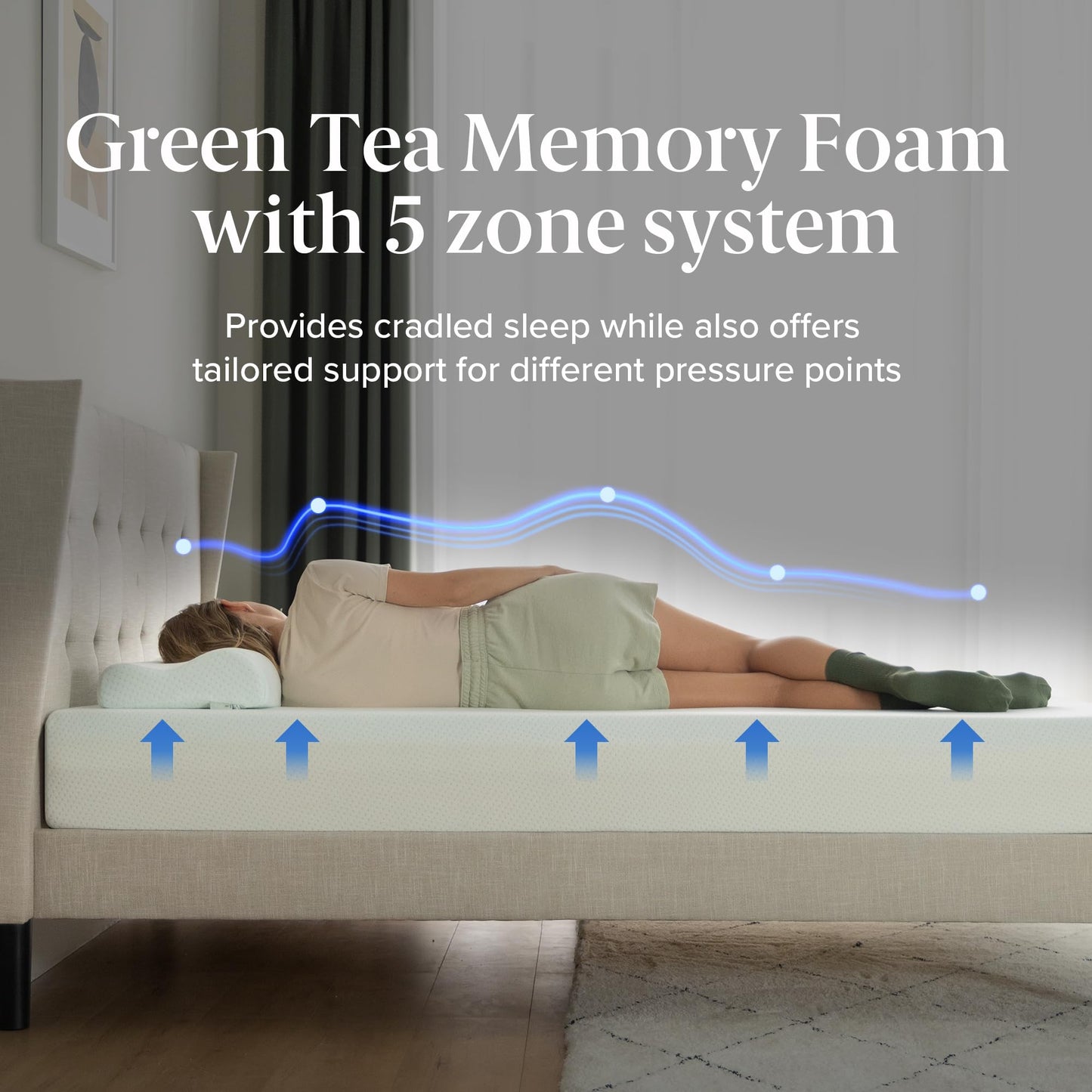 ZINUS Single Mattress - Memory Foam - 90x190cm/3x6ft - Height 13cm/5in - Medium Firmness - Orthopaedic Support with Comfort foam - Green tea Designed