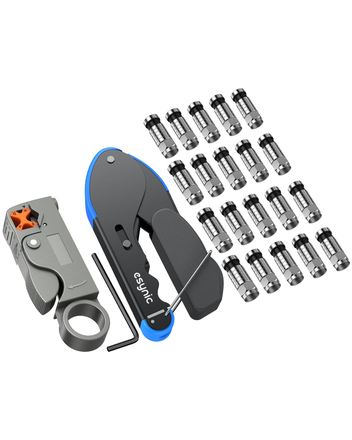 eSynic Professional Coax Crimping Tool F Type Connector Compression Tool Set Coax Cable Crimper Tool Kit for RG59 RG6 with 20Pcs RG6 Coaxial Cable