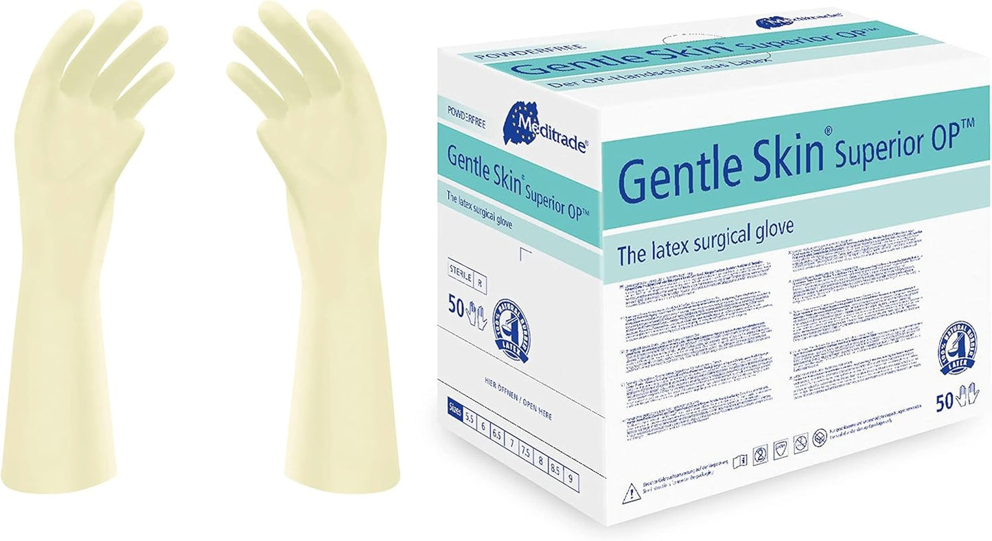 Meditrade Gentle Skin Superior OP Surgical Gloves - Size 8-50 Pairs, New but open scruffy box