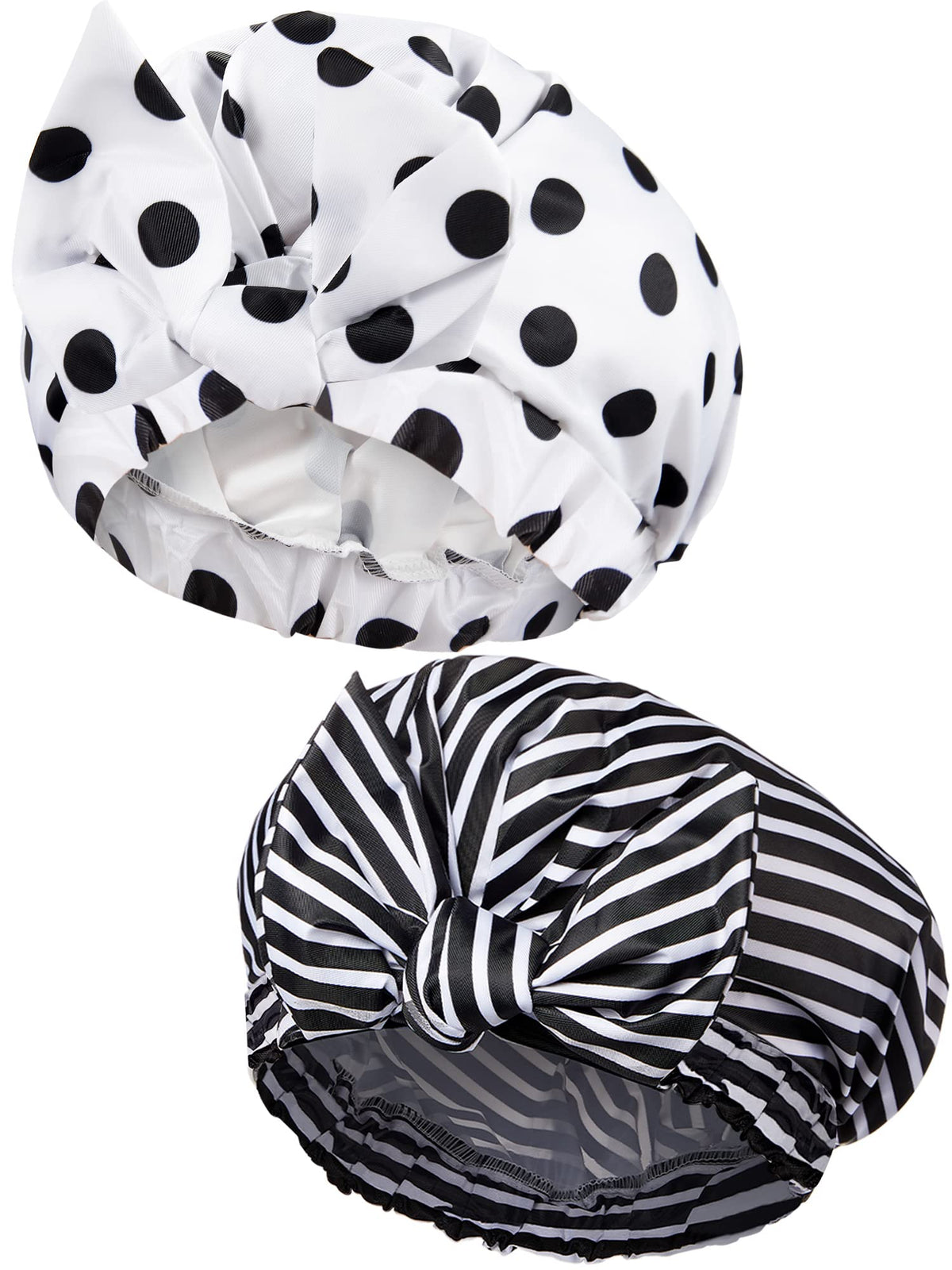 2 Pieces Shower Caps for Women, Waterproof Reusable Shower Hair Caps Elastic Hem Shower Bath Caps for Short Curly and Long Hair for Women Girls (Black