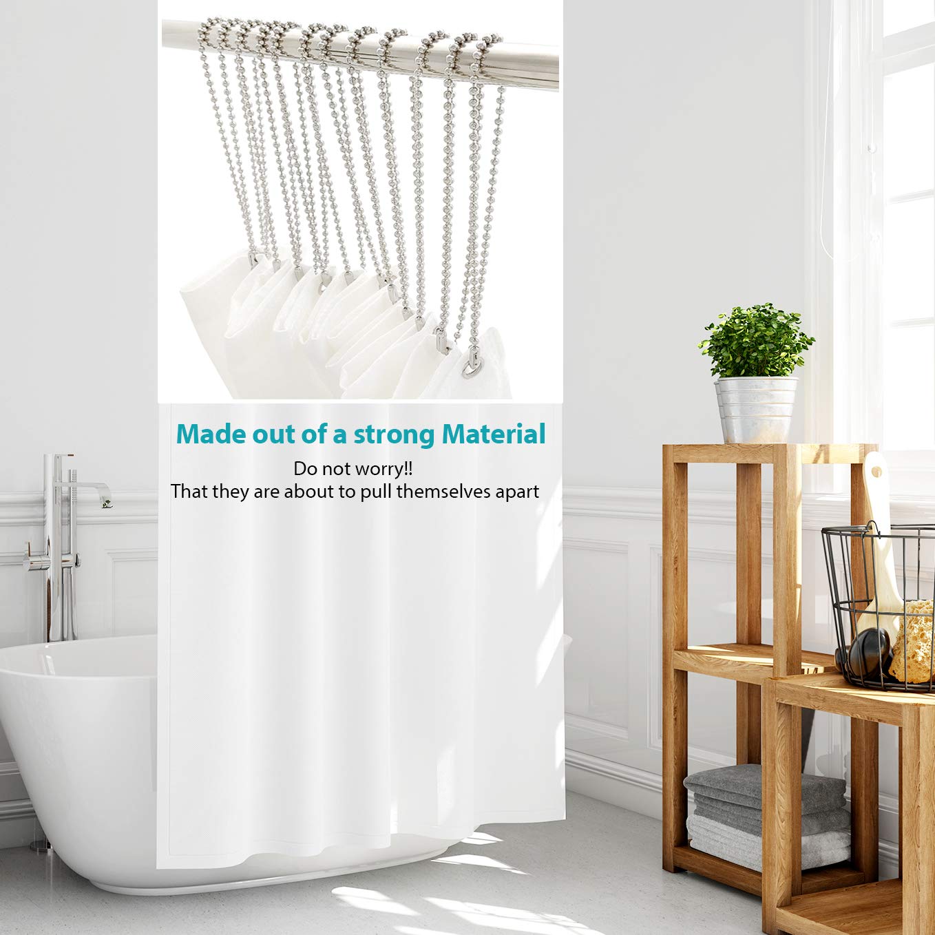 Shower Curtain Hooks Long Size 27inch/70cm, Shower Curtain Rings 12pcs, spa-Quality Look, Stainless Steel