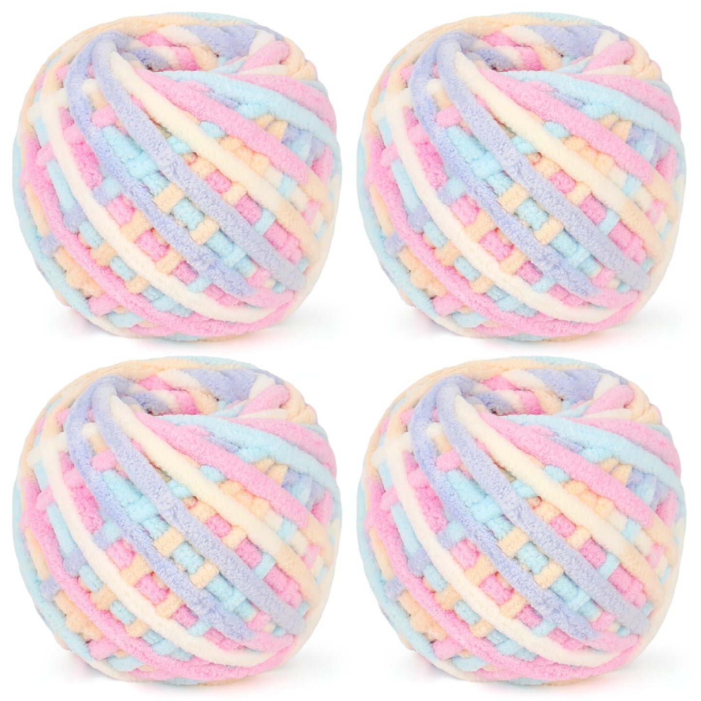 Reessy Chunky Yarn, 400g(4?100g) Chunky Wool for Knitting, Soft Fluffy Velvet Thick Yarn Set, Rainbow Plush Yarns for Crochet Blankets Sweaters Shoes