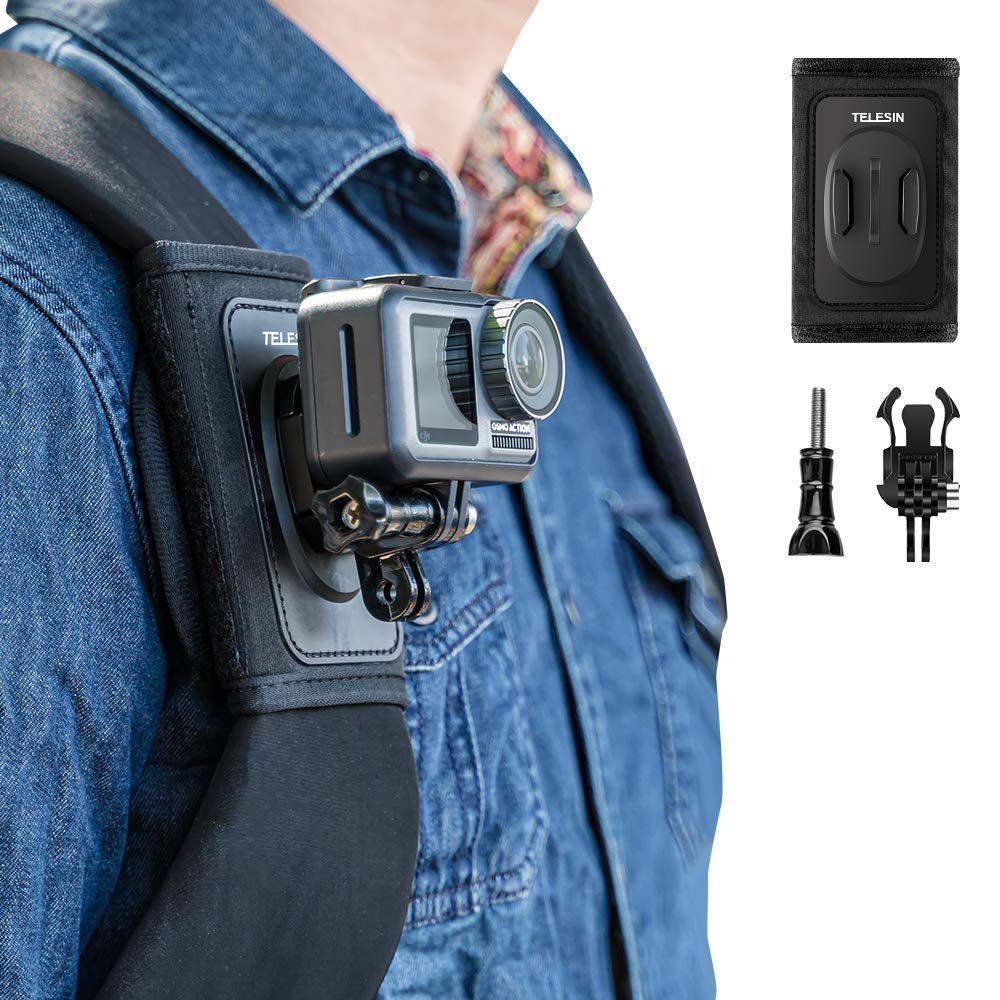 TELESIN Backpack Shoulder Strap Mount for GoPro Hero Series DJI Insta360 Action Camera Accessories, Strap Mount with Adjustable Shoulder Pads and