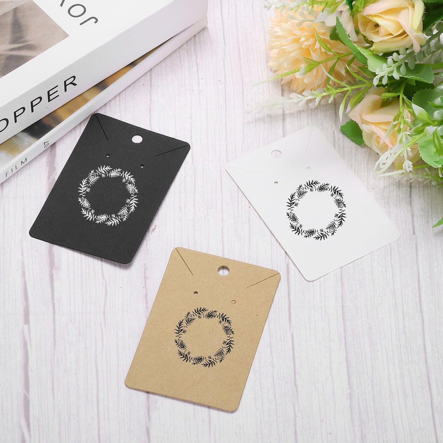 PATIKIL Earring Display Cards, 150 Pcs Necklace Display Holder Card with Packaging Bags for Hanging Earrings Necklace Ear Studs, White