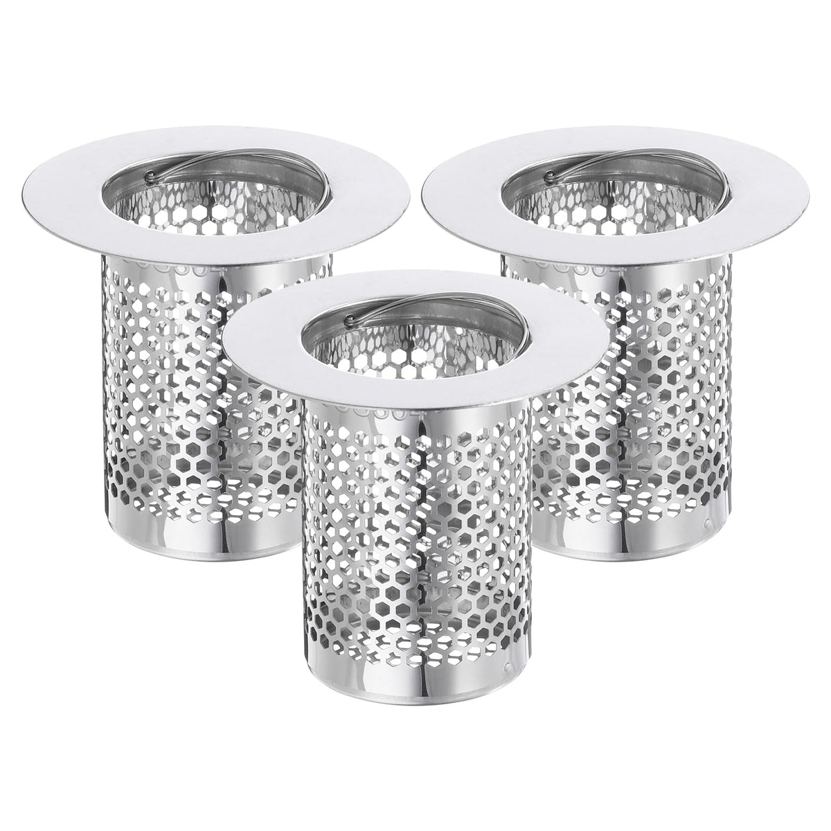 sourcing map 2 Pack Shower Drain Strainer, 2" x 2" Stainless Steel Floor Drain Strainer Deep Sink Hair Catcher for Kitchen Bathroom Balcony Floor