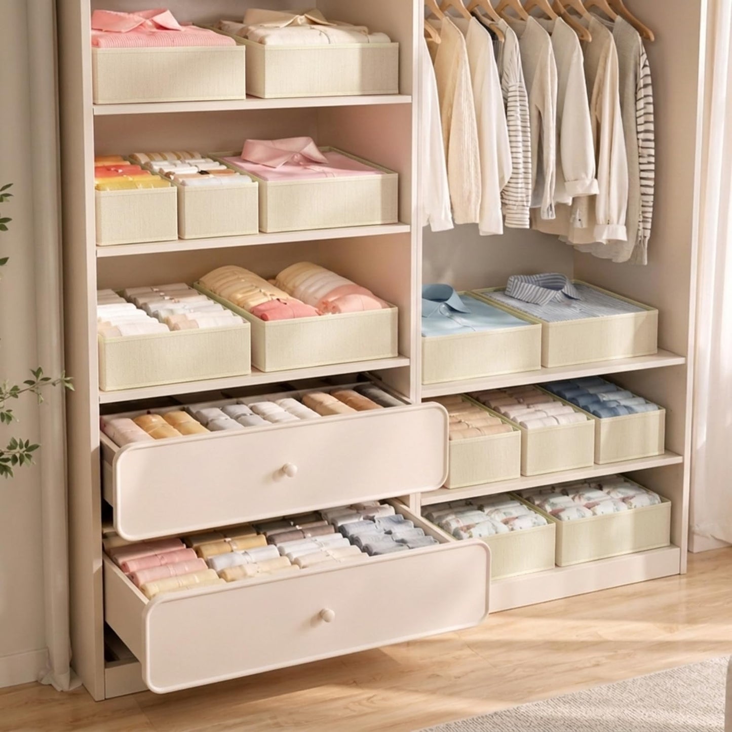 Weeoley Drawer Organiser 8 Pack Foldable Storage Boxes for Clothes, Beige