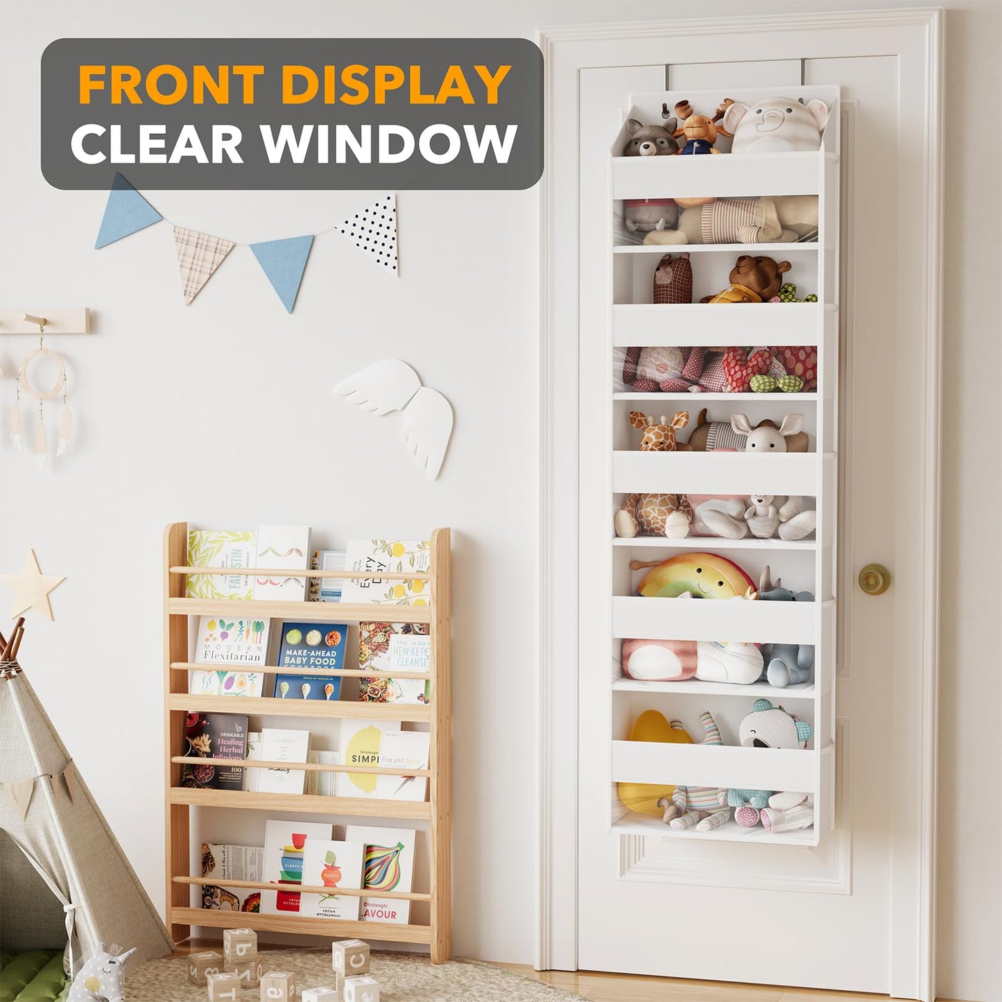 SpaceAid 1 Pack Over The Door Organizer with 5 Large Pockets and 10 Mesh Side Pockets, 5 Layers Door Organizer Hanging with Clear Window for Bedroom