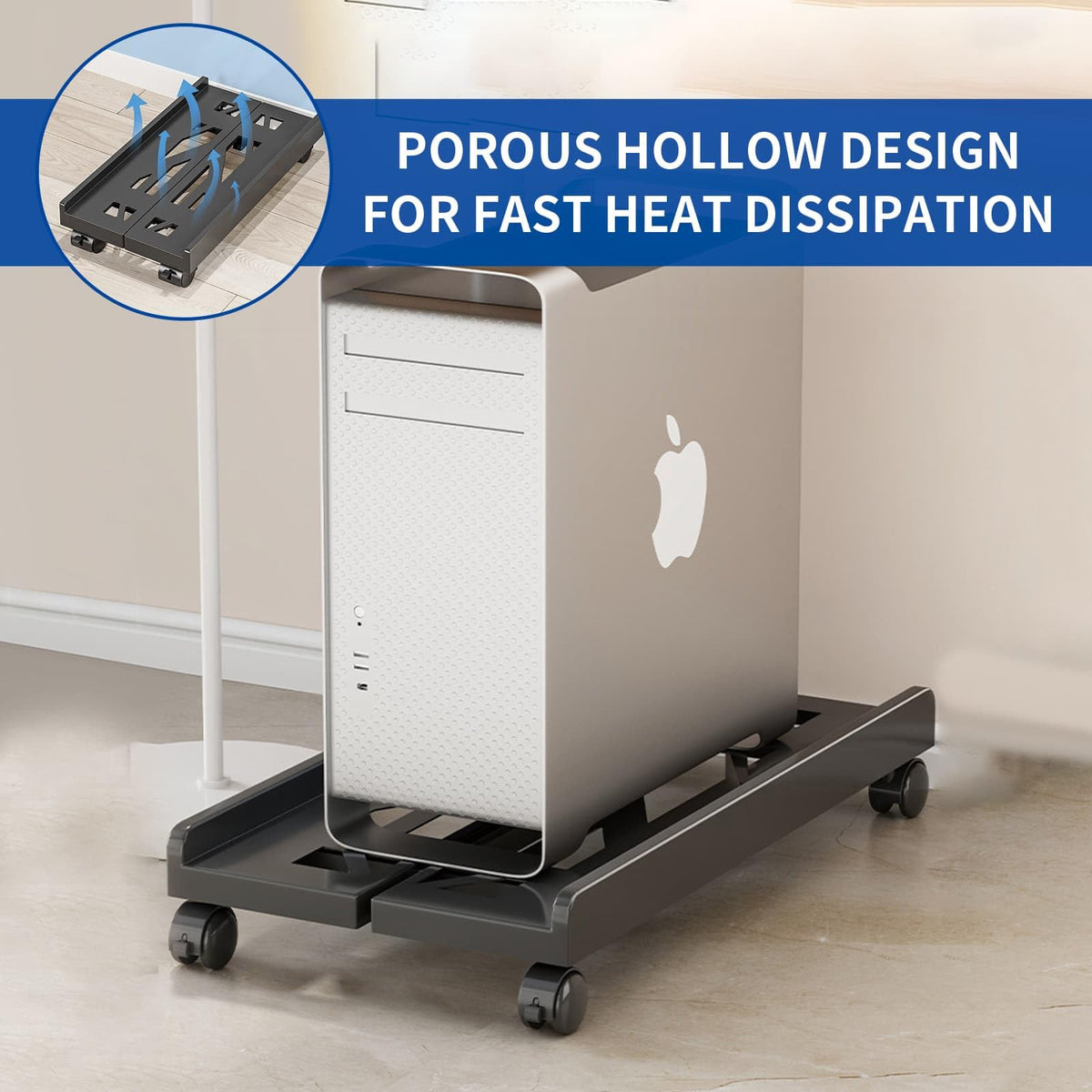 Eidoct Adjustable Under Desk Computer Tower Holder Mobile Pc Stand with 4 Wheels Fits Most PC (Multi-hole)