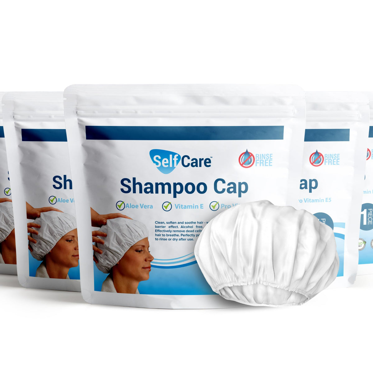 Waterless Shampoo Caps for Elderly or Bedridden - No Rinse, Anti-Bacterial, Enriched with Aloe Vera, Vitamin E, & Provitamin B5 - Dry Hair Wash