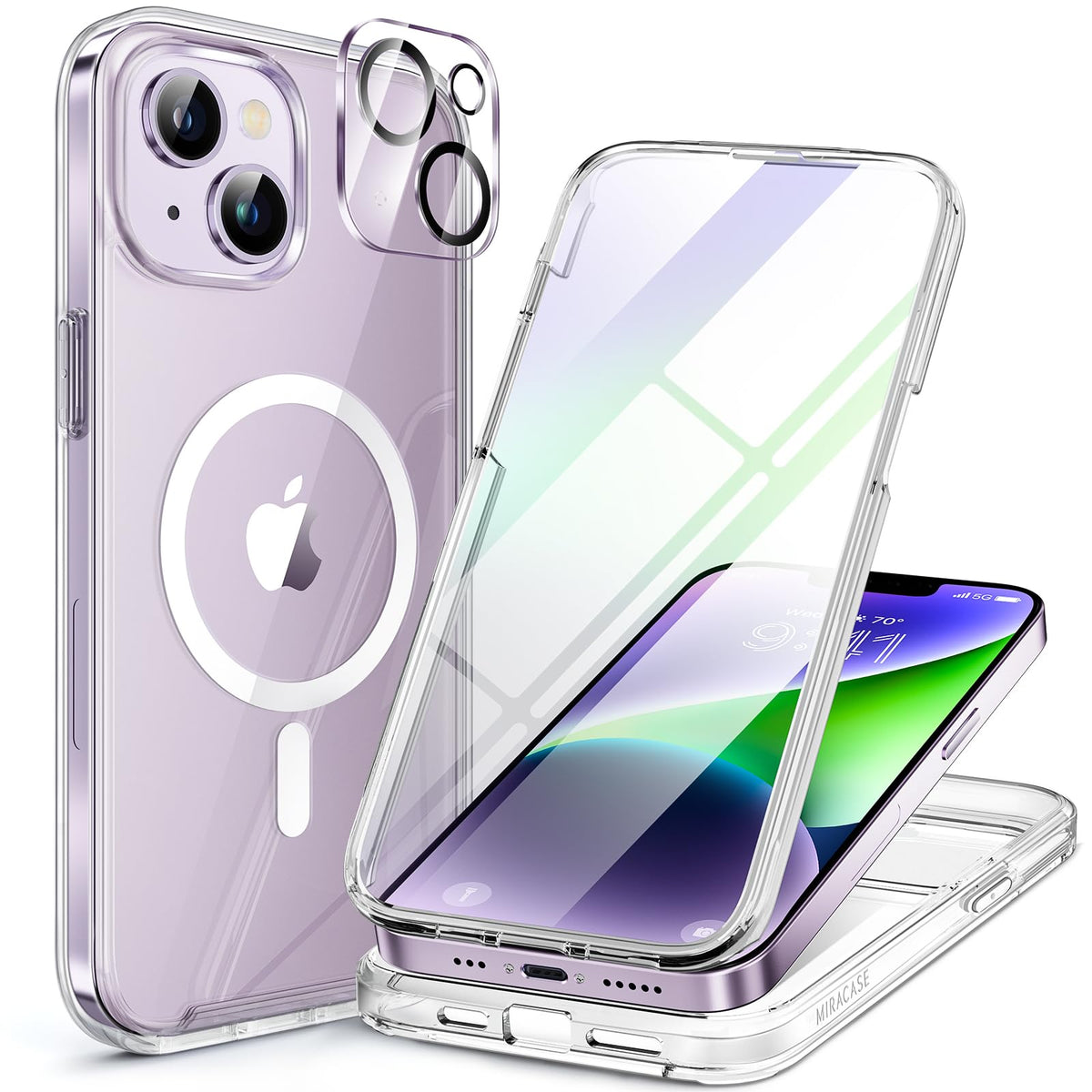 Miracase Magnetic Case for iPhone 14 Plus Case 6.7-Inch, Full Body Bumper Case Compatible with Magsafe and Built-in 9H Tempered Glass Screen Protector