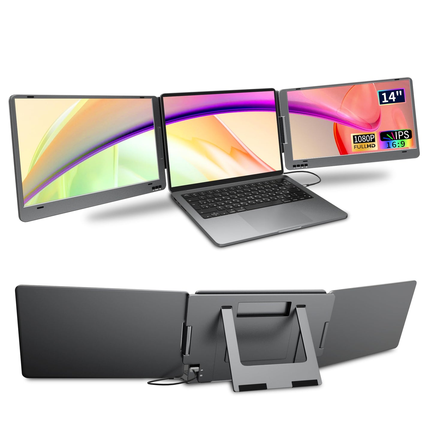 KPKUE Laptop Screen Extender, 14" 1080P FHD IPS Dual Portable Monitor for Laptop, Compatible with 11.6" -15.6" Laptops, One USB-C Cable Plug and Play