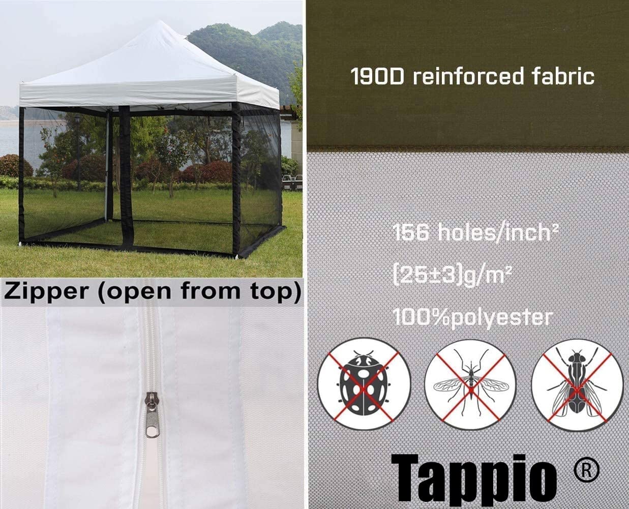PCAFRS Mosquito Net with Zipper for Outdoor, Camping Mosquito Net, DIY Canopy Screen Wall, Outdoor Mosquito Net for 10x 10' Patio Gazebo and Tent