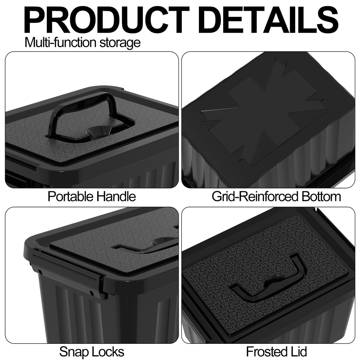 Tyminin 7L Plastic Storage Box with Lids and Handle, Black Storage Containers Use for Home, office, Kitchen and Goods (Pack of 6)