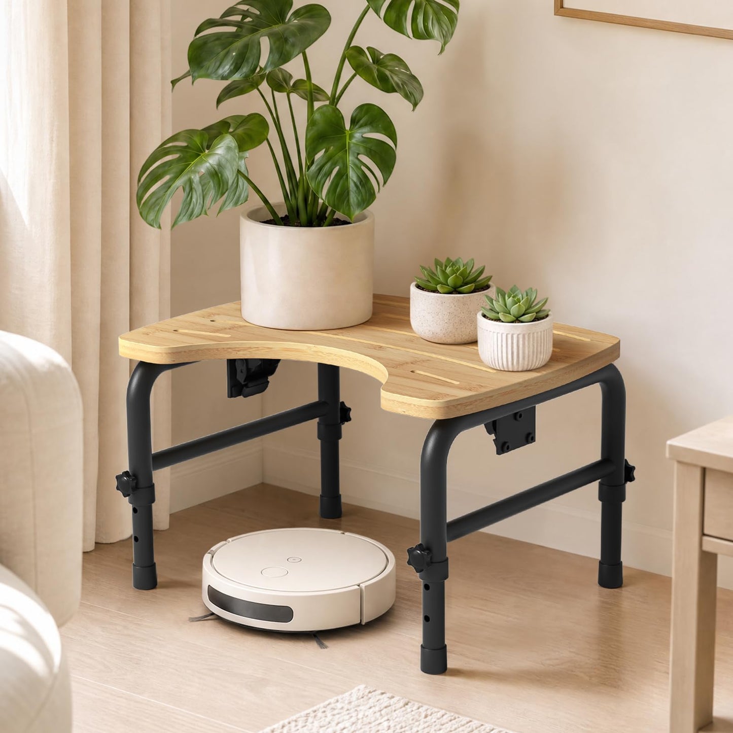 Skokliz Bamboo Squatting Potty for Adult Toilet Stool, Adjustable Height 7-9 Inch Ergonomic Squatting Aid, Non-Slip Toilet Poo Stool Adult