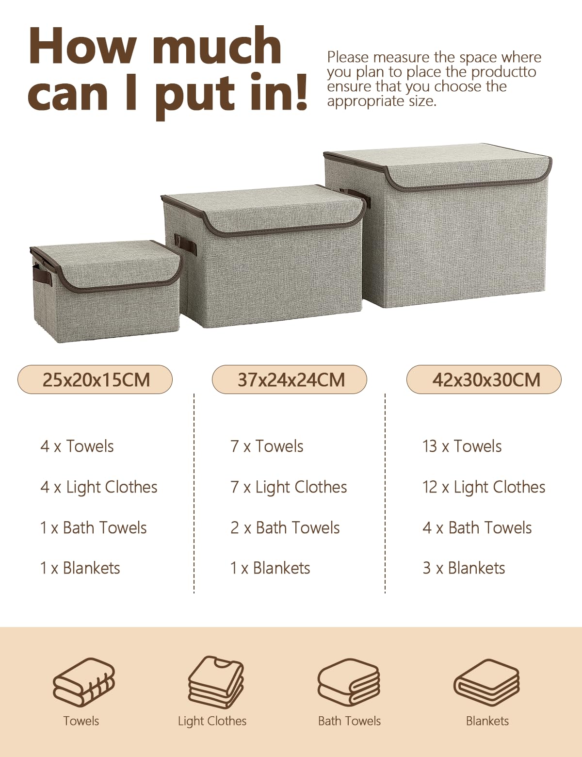 Bagnizer Medium Collapsible Storage Baskets Foldable with Lids 3PCS