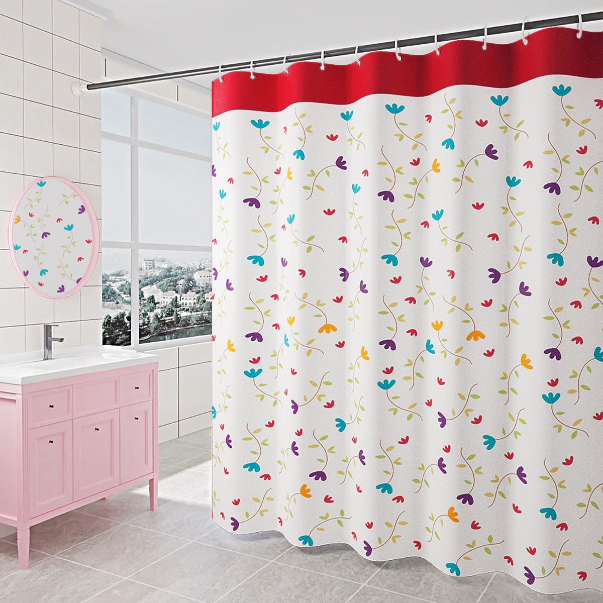 GONOVE Shower Curtain for Bathroom 200 x 200 cm Mildew Resistant Waterproof Polyester Fabric Flowers Shower Curtain Liner Long Washable Bath Curtain