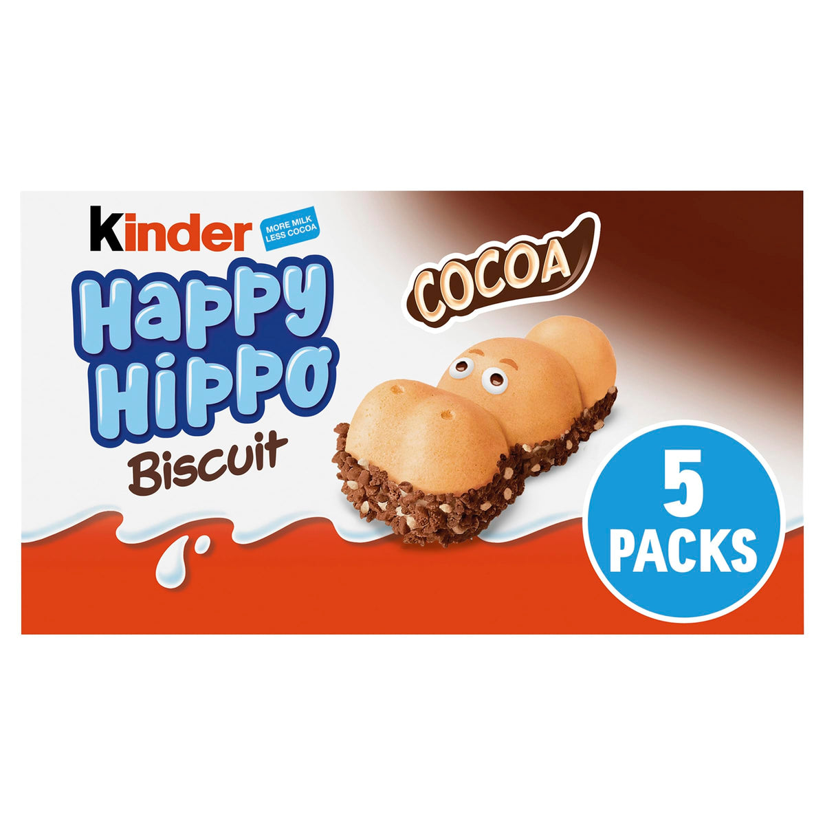 Kinder Happy Hippo Cocoa Biscuit Wafer with Milk And Cocoa Filling in Bulk; 10 Packs x 5 Biscuits; 50 Total