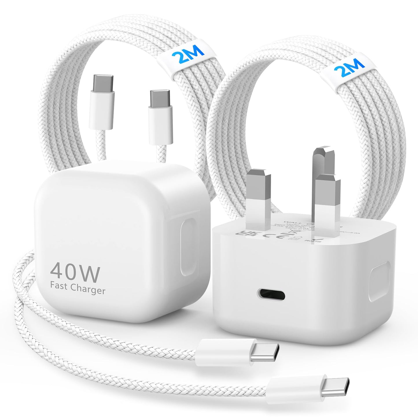 USB C Charger for iPhone 17/16/15,40W Fast Charger USB C Plug with 2M/6FT Type C to C Cable UK Wall Phone Power Adapter for iPhone 17 Pro/17 Pro