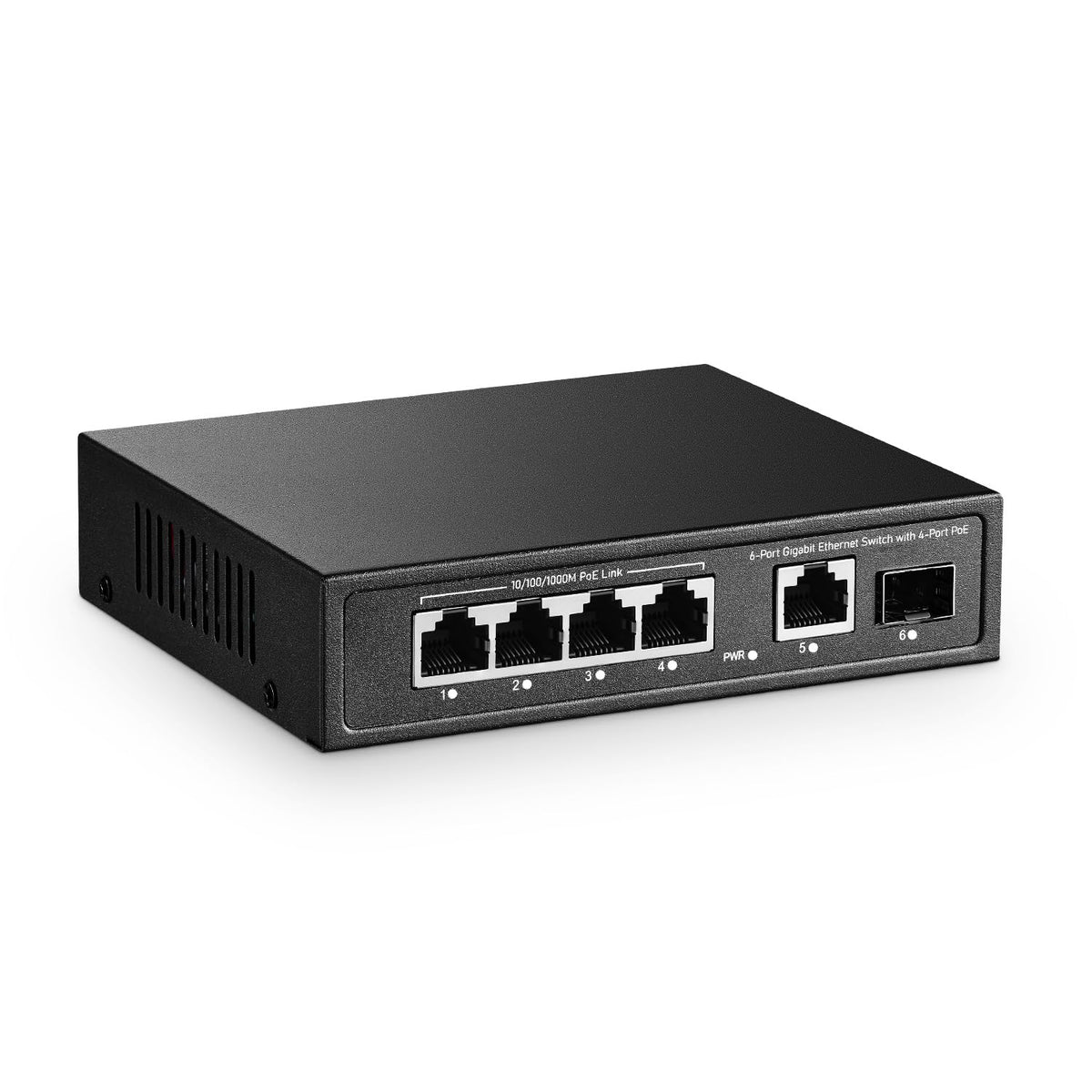 YuLinca 6 Port Mini Gigabit PoE Switch with 4 PoE+ Port, 1 Gigaibt RJ45 Uplink, 1 Gigabit SFP, IEEE802.3af/at, MAX 65W, Metal Fanless Plug & Play