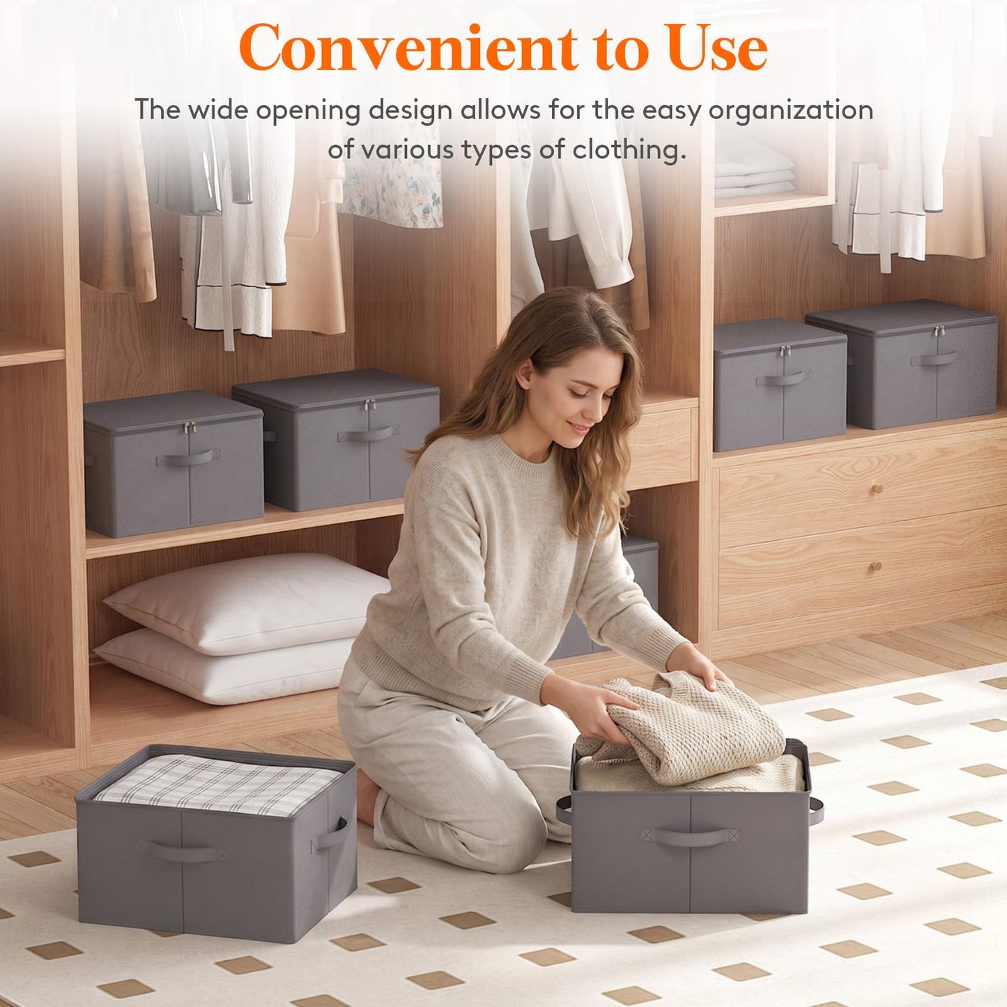 Lifewit Wardrobe Storage Box with lid, 30L, 40x30x25 cm, Grey, 3 Pack