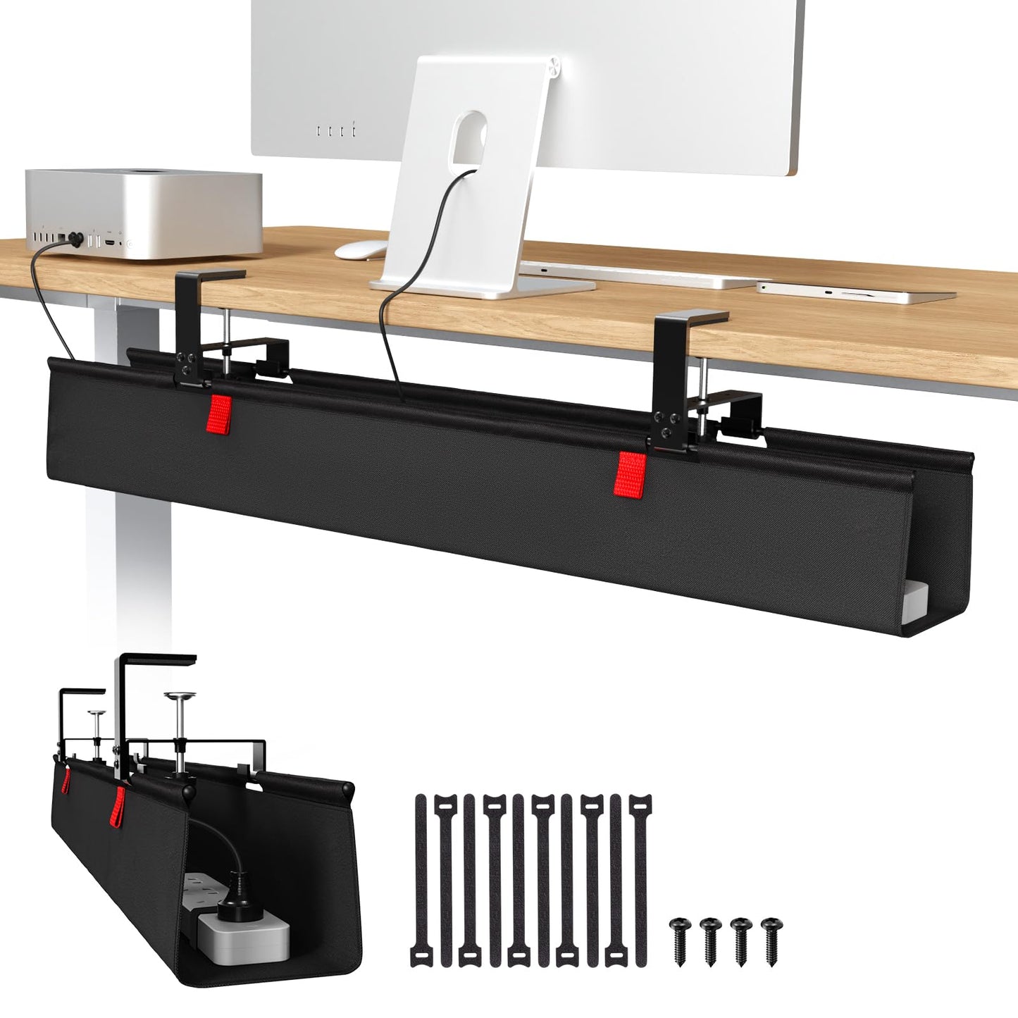 Univivi Under Desk Cable Management Tray, 36" No Drill Desk Cable Tidy Tray for Wire Management, Clamp/Screw Mount Cord Organiser Desk, Sturdy